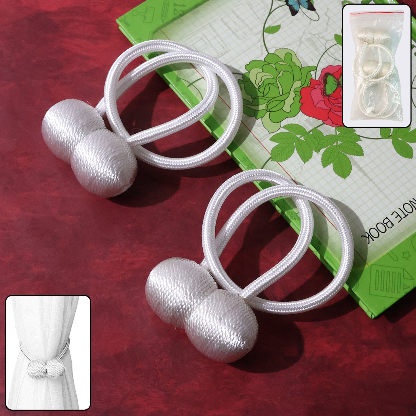 Magnetic Curtain Tiebacks (2 Pc Set) - Silver Braided Rope Holdbacks - Happy Price - Image 3