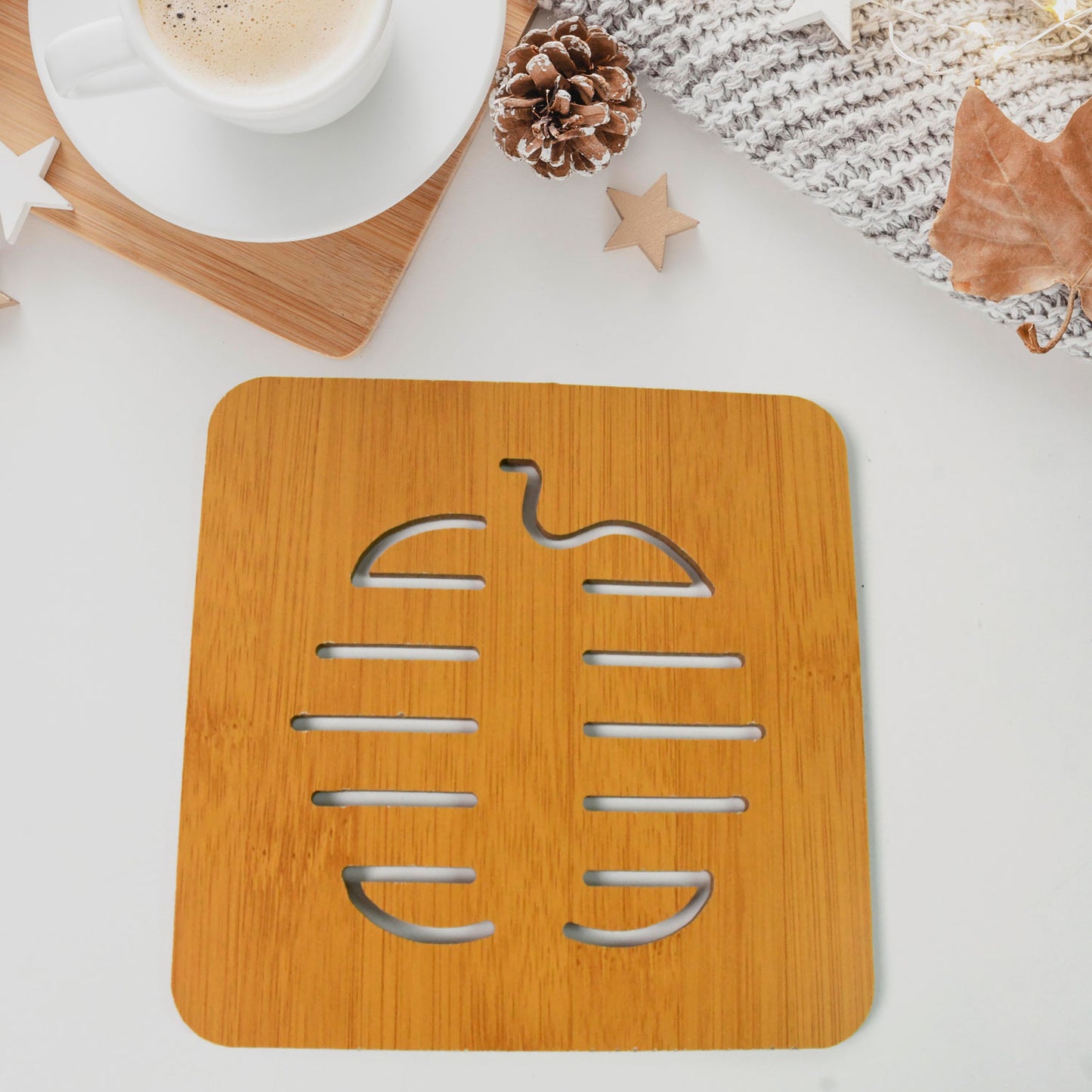 Square Bamboo Wood Table Place Mat Hot Pot Cup Mat Tea Coaster(1414 Cm 1 Pc) - Happy Price - Image 2