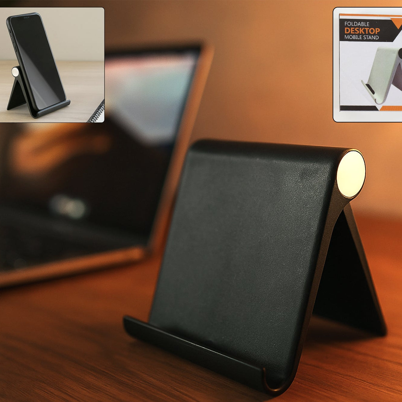 Black Foldable Plastic Mobile Stand for Desktops (1 Pc) - Happy Price - Image 1