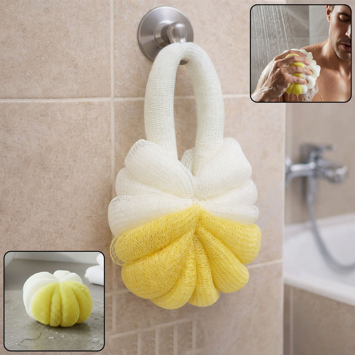 Dual Color Soft Mesh Bath Loofah Body Scrubber - 1 Pc - Happy Price - Image 2
