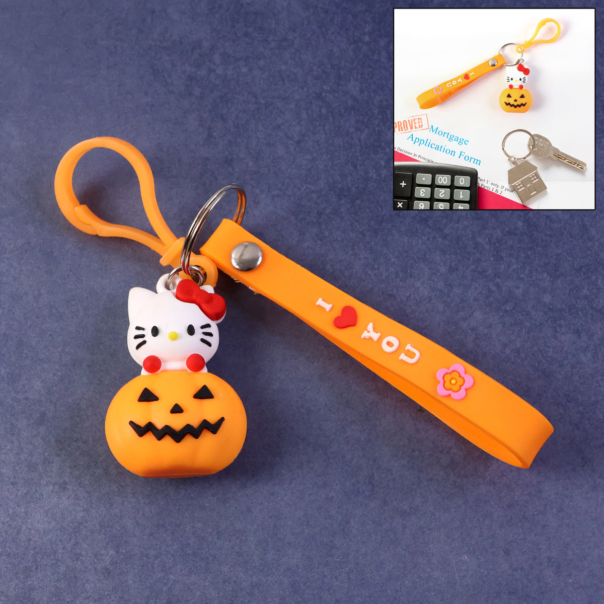 Cartoon Cat Pumpkin Silicone Keychain - 1 Pc - Happy Price - Image 2