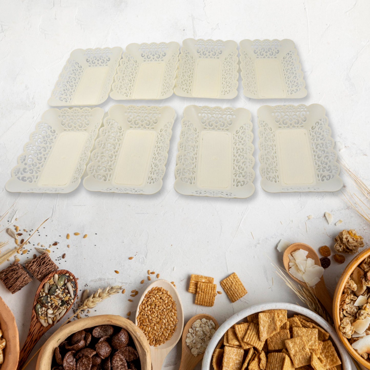 Rectangle Plastic Dinner Plate Snacks Breakfast Restaurant Serving Trays Home School Coffee Hotel Kitchen Office (8 Pcs Set) - Happy Price - Image 5