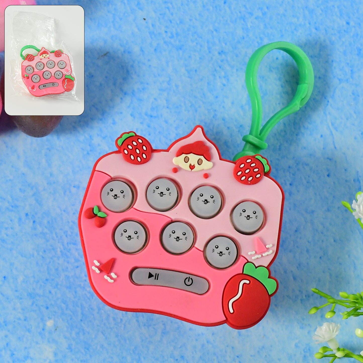 Strawberry Pop It Keychain Toy - 9 Bubbles, Stress Relief Fidget (1 Pc) - Happy Price - Image 2