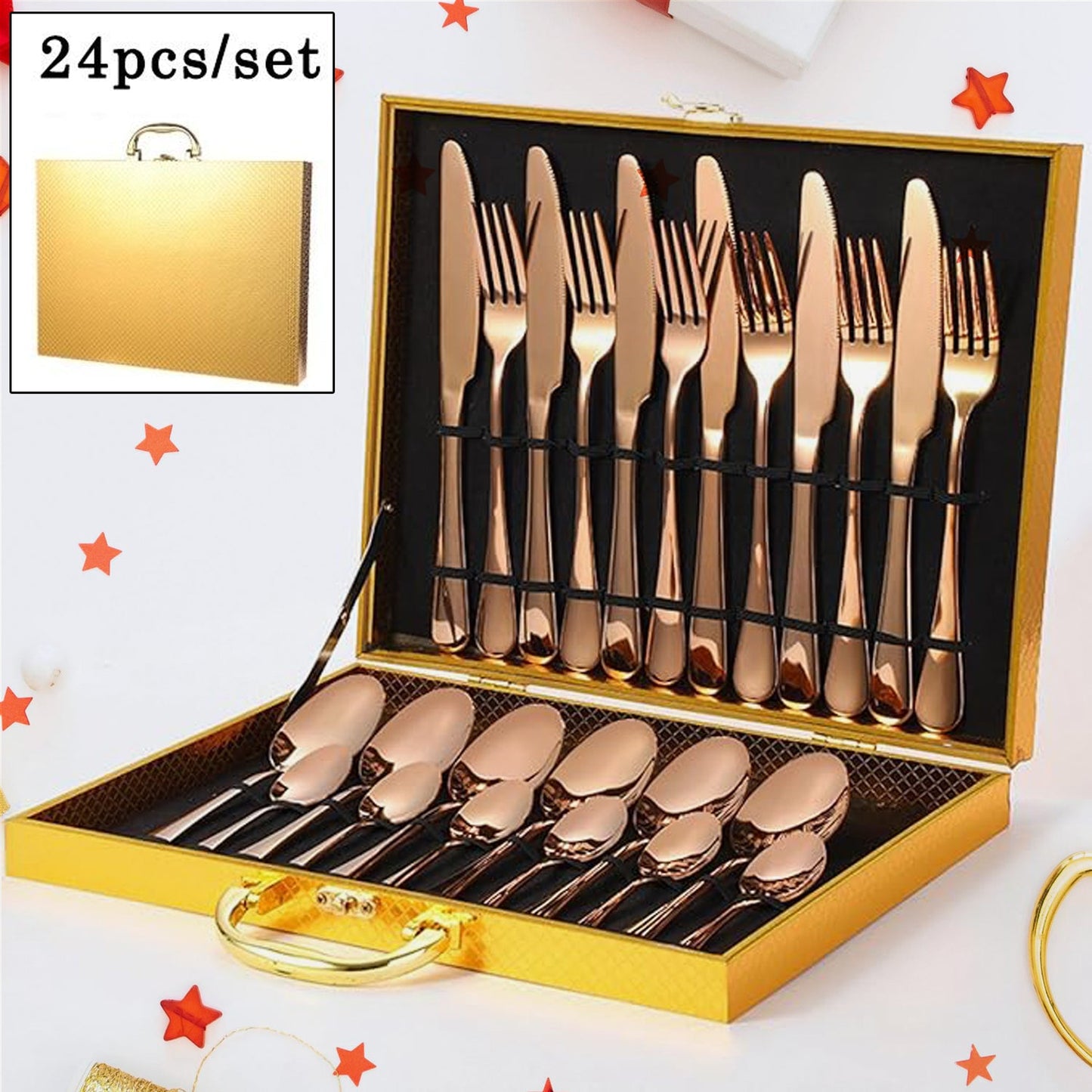Kitchen Tableware Flatware Sets Kitchen Forks Spoons With Gift Box (24 Pcs Set) - Happy Price - Image 2