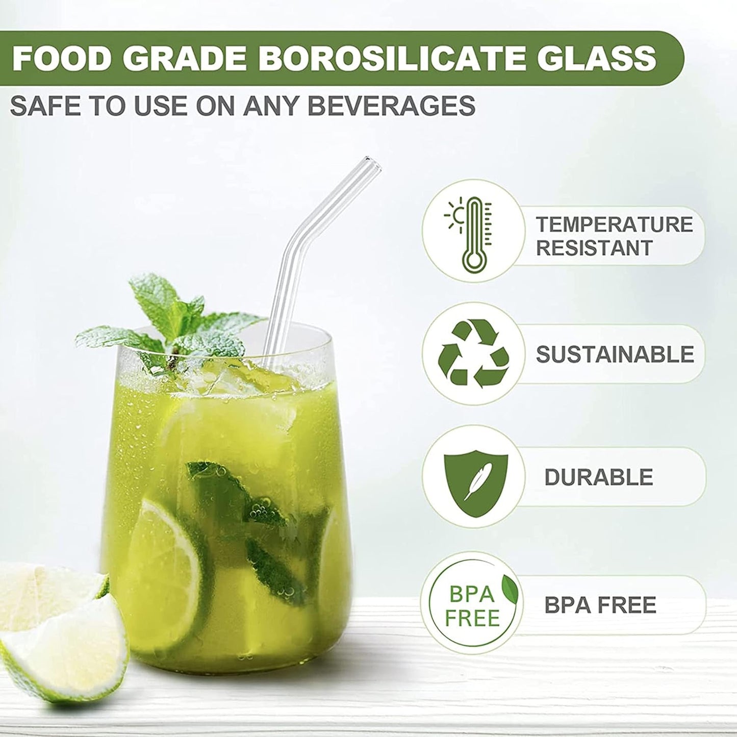 Clear Glass Drinking Straws Set - 5 Pieces, Reusable & Dishwasher Safe - Happy Price - Image 3