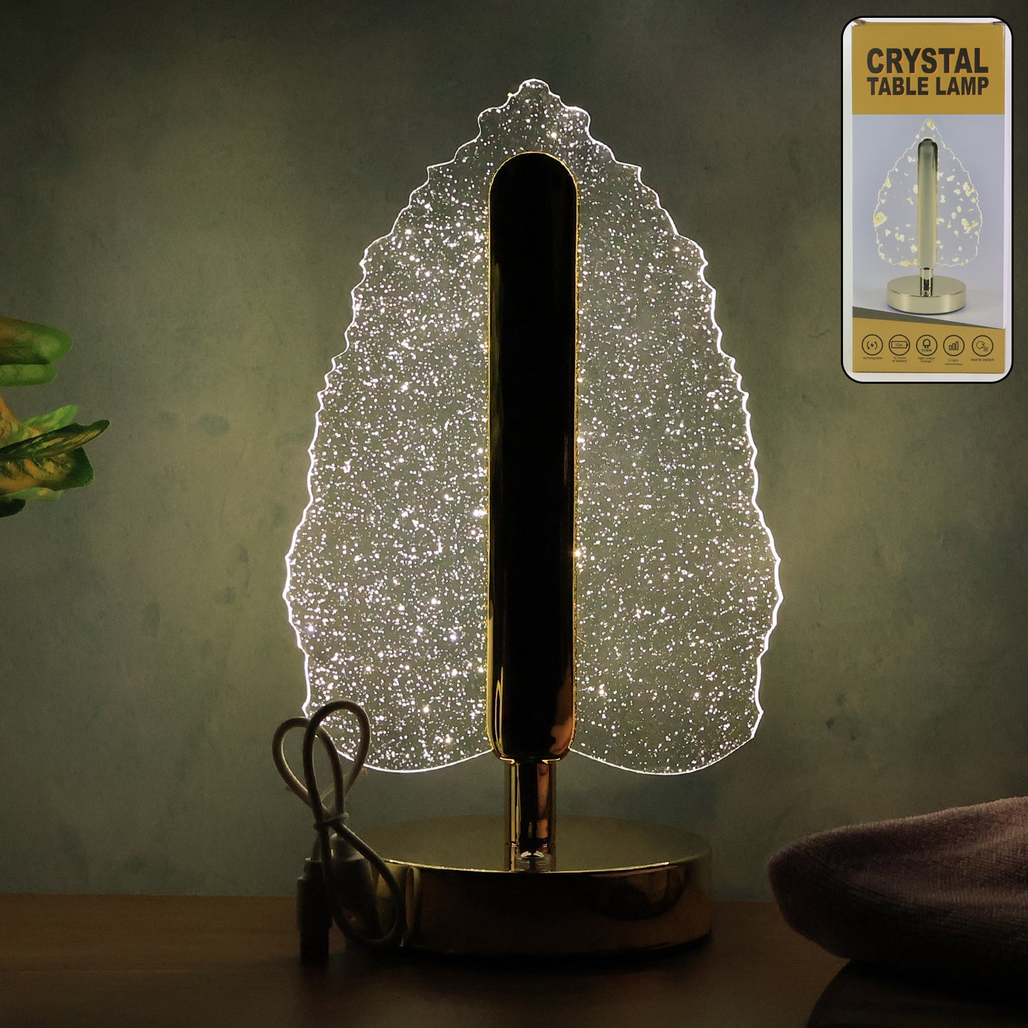 Elegant Crystal Leaf LED Table Lamp with USB Power - Happy Price - Image 7