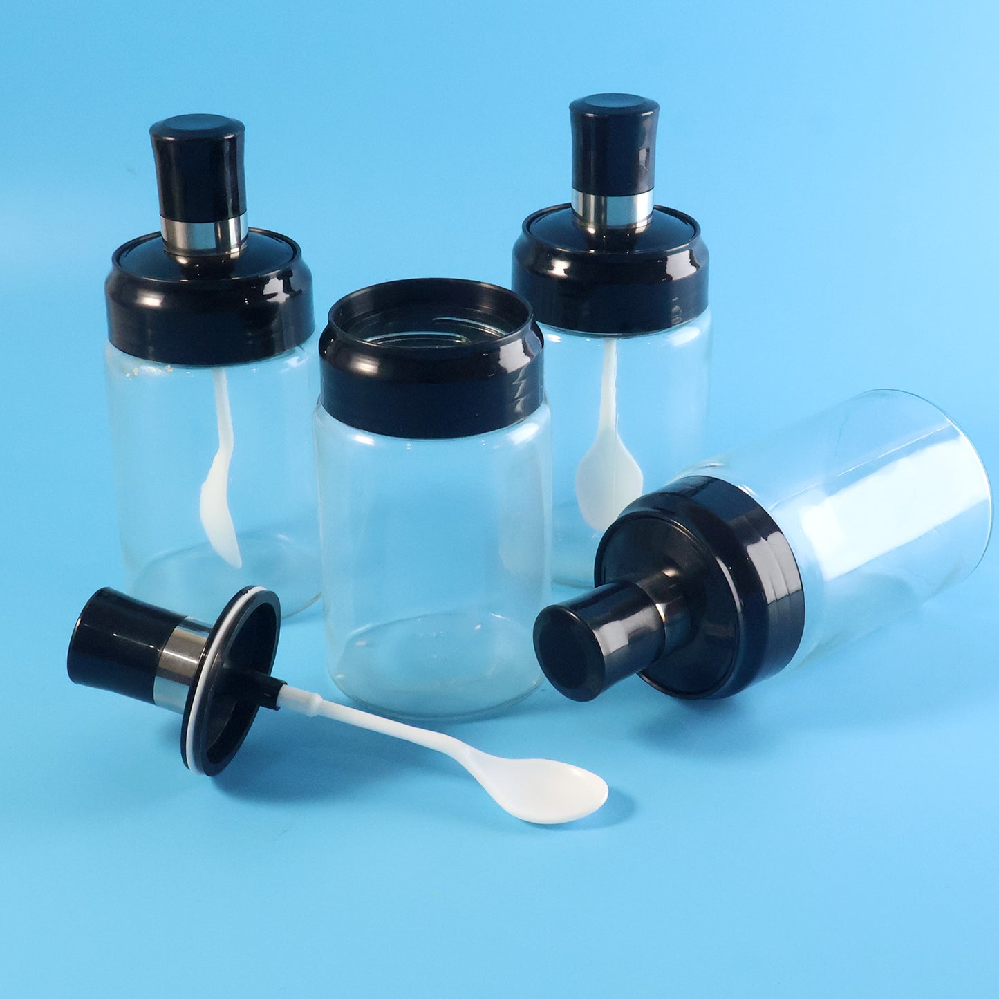 4 Pc Transparent Glass Spice Jar Set with Spoon & Airtight Lid - Happy Price - Image 3