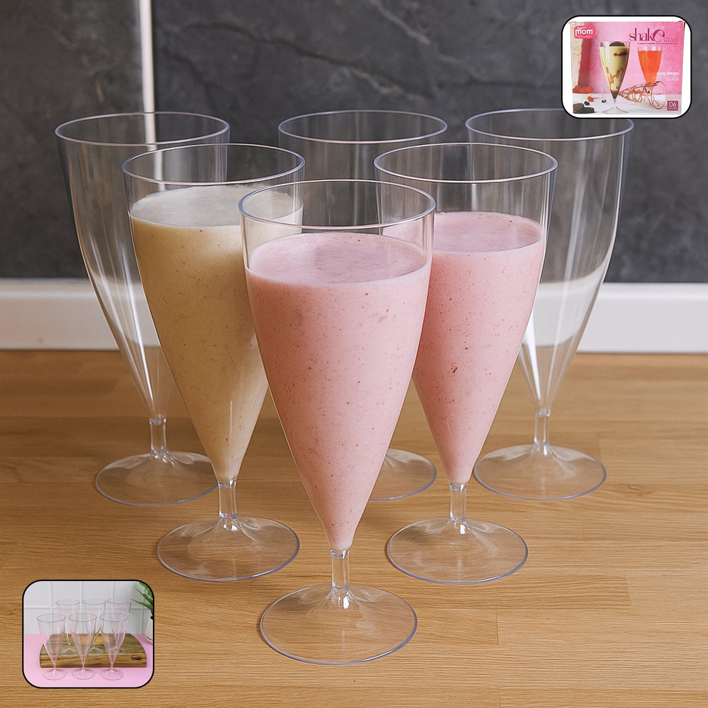 Set of 6 Plastic Shake Glasses, 230ml Each, Transparent - Happy Price - Image 6