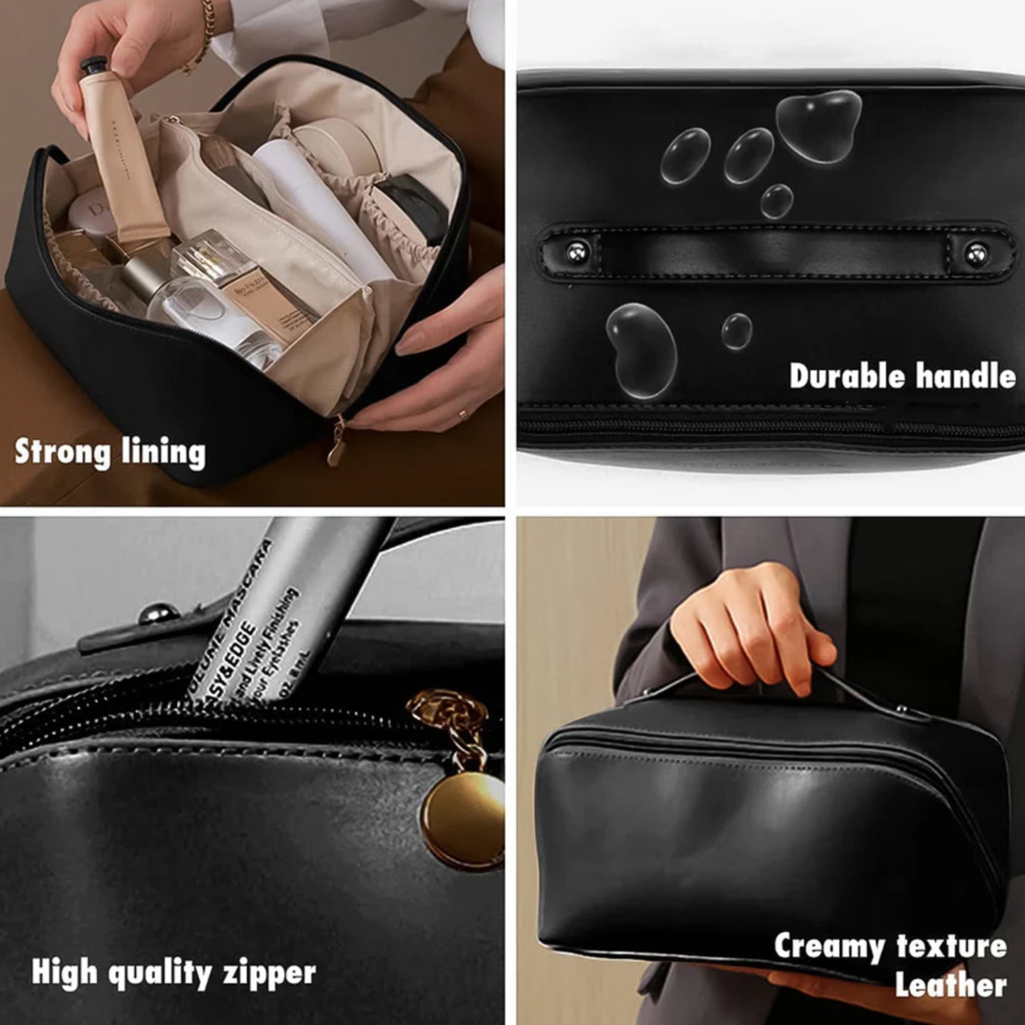 Premium Black Travel Makeup Toiletry Organizer Pouch With Zipper Handle (1 Pc) - Happy Price - Image 5