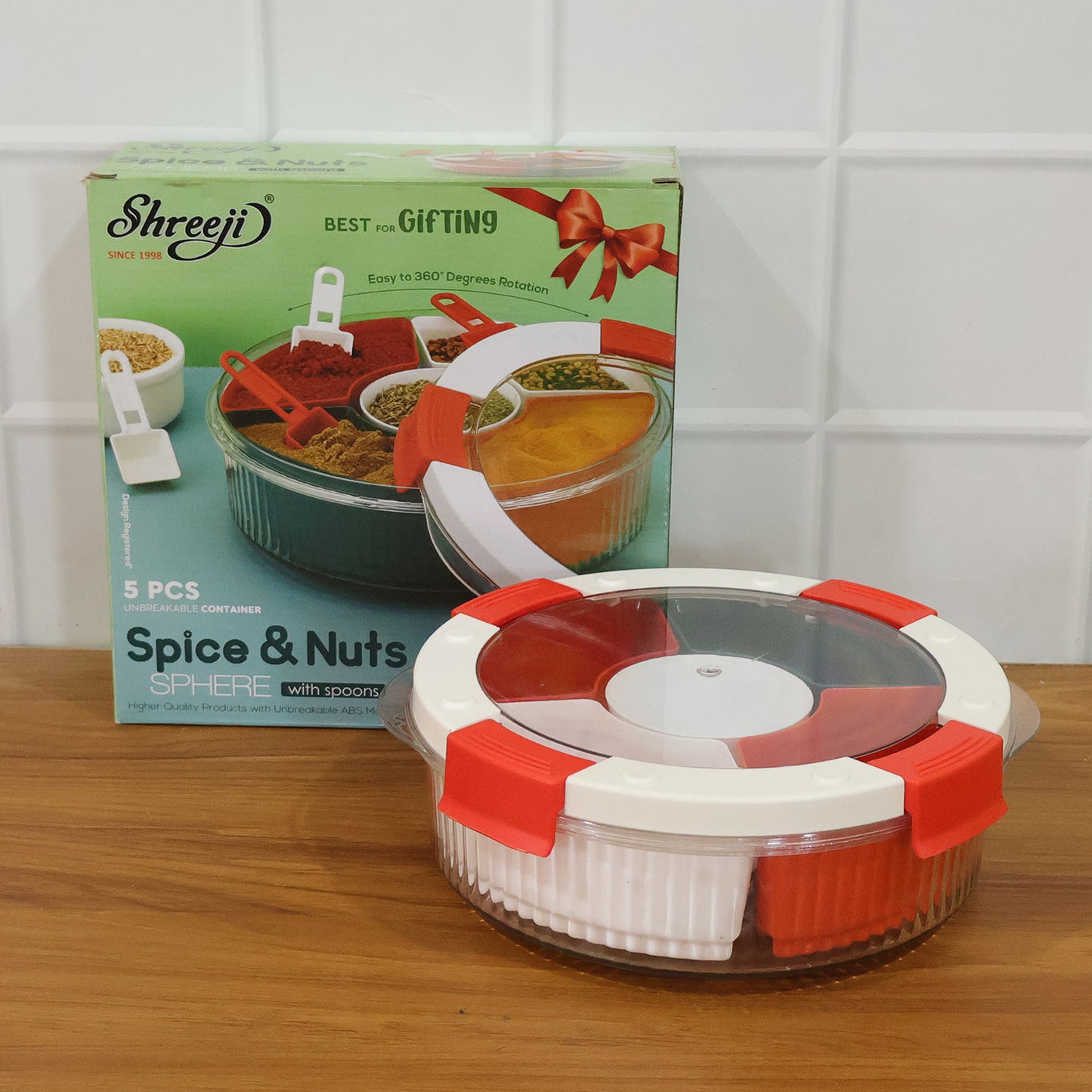 5 Compartment Kitchen Spice Organizer Box with Measuring Spoons - 1 Pc - Great Price - Image 7