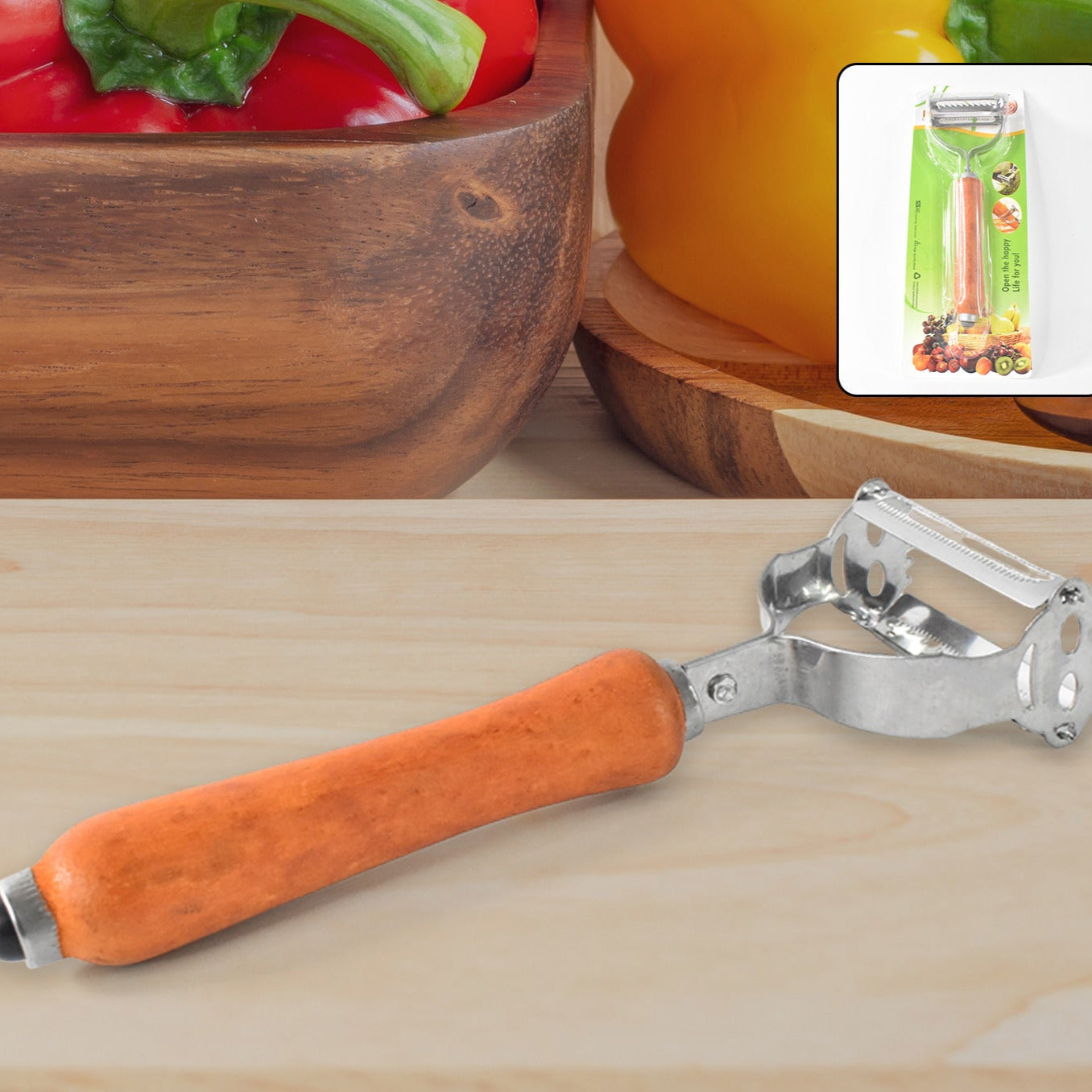 Vegetable And Fruit Peeler With Wooden Handle (1 Pc) - Happy Price - Image 1