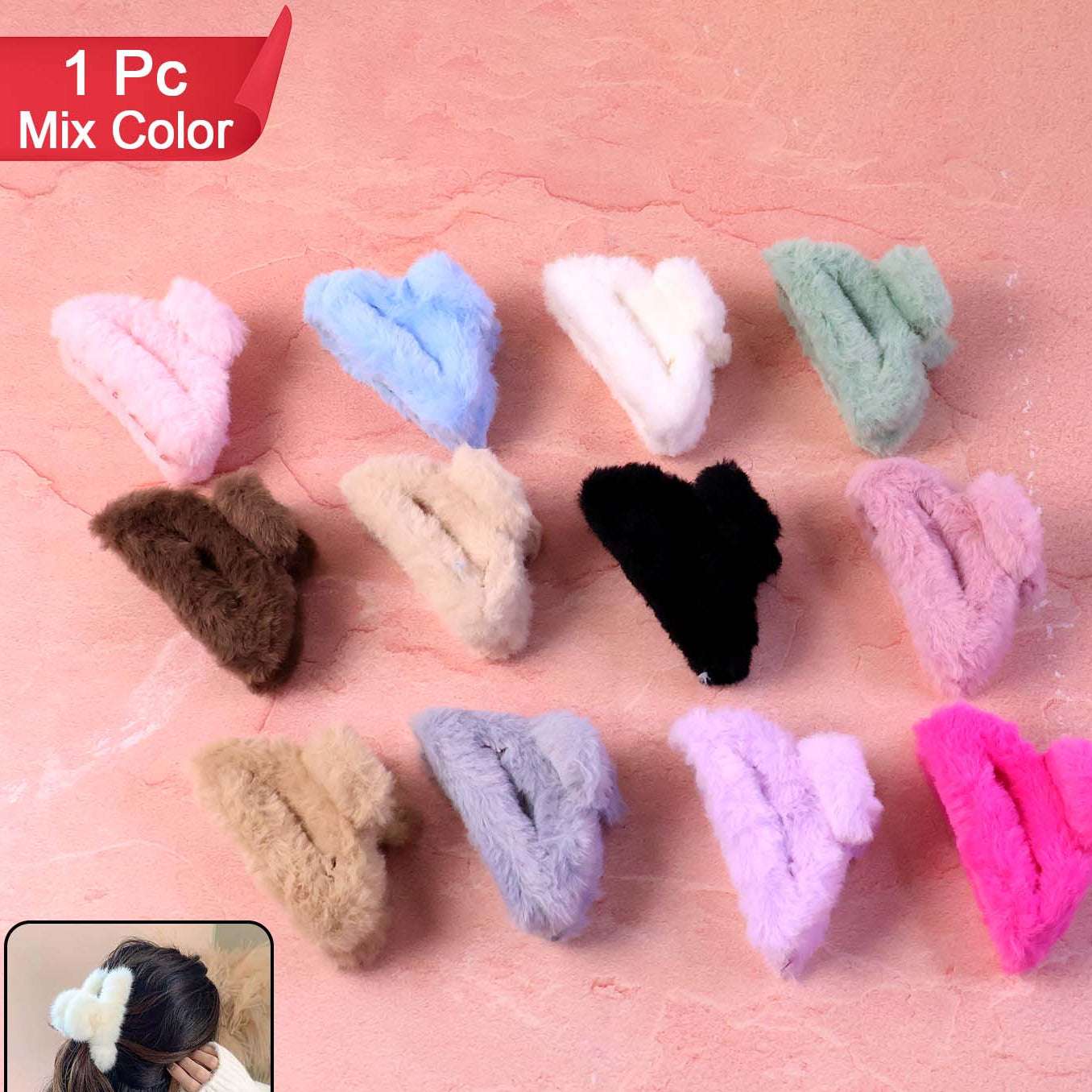 Big Faux Fur Hair Claw Clip (1 Pc) - Soft & Secure Hold - Happy Price - Image 1