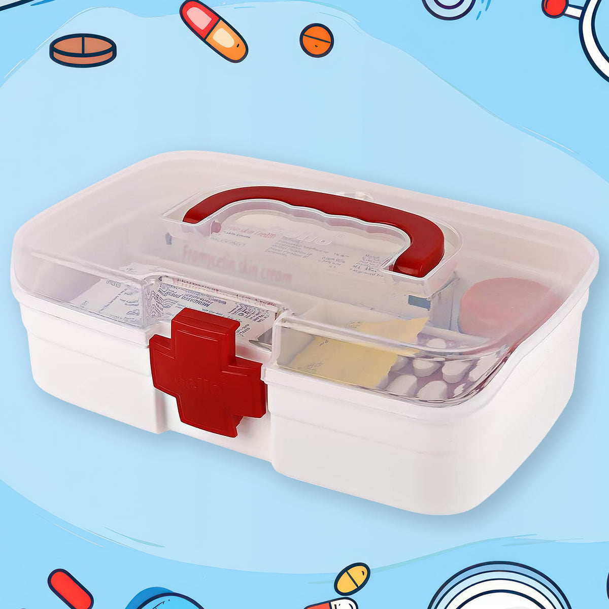 3 Compartment Medical Box 1 Piece Indoor Outdoor Medical Utility Medicine Storage Box Detachable Tray Medical Box Multi Purpose Regular Medicine First Aid Box With Handle Transparent Lid Color Box - Happy Price - Image 6