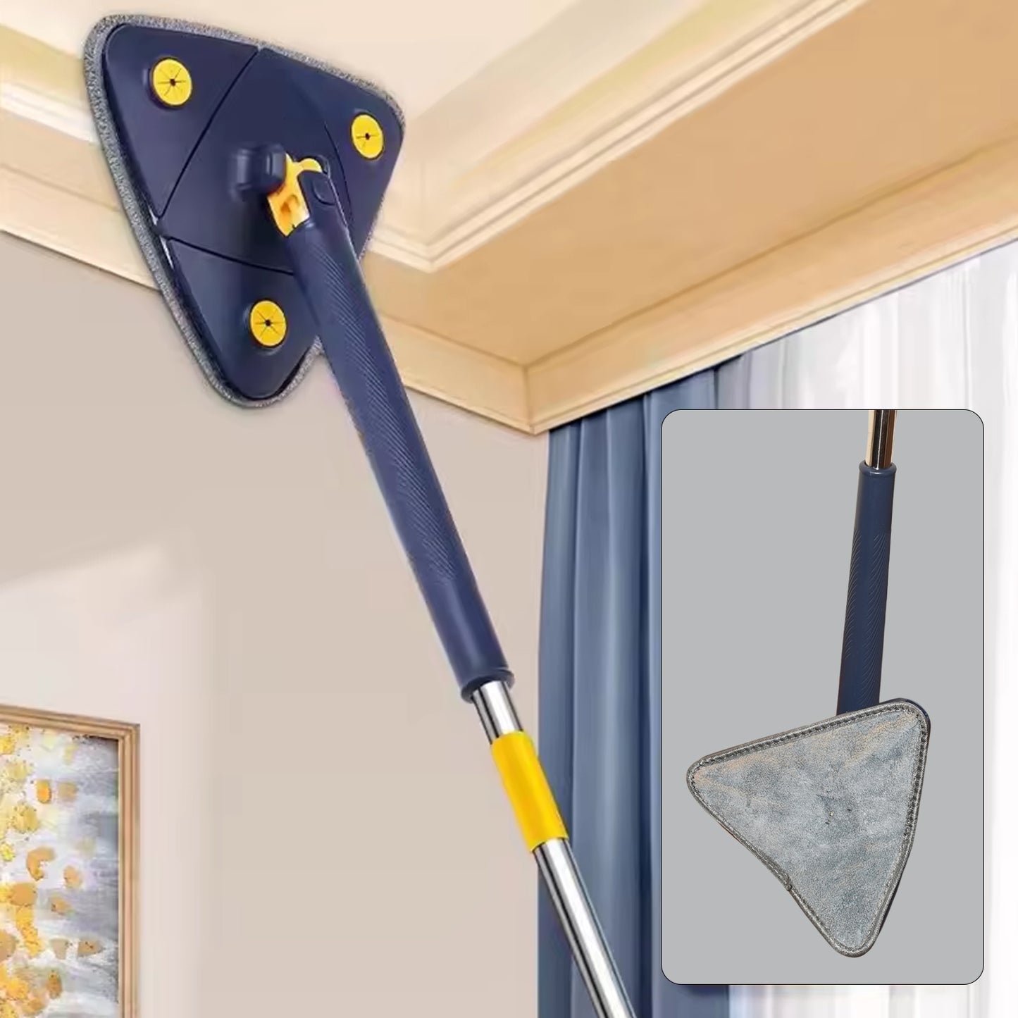 Rotatable Adjustable Triangle Cleaning Mop Triangle Mop With Stainless Steel Long Handle Push-pull Squeezing Cleaning Mop Dry Wet Mop For Floor Windows (1 Pc) - Happy Price - Image 3