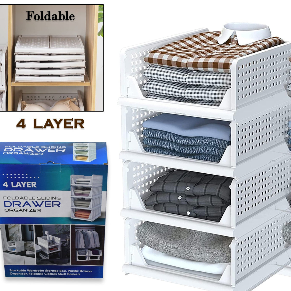 Clothes Organizer 4 Layer Drawer For Wardrobe Cupboard Organizer For Clothes Foldable And Stackable Closet Organizer Drawer Organizer For Clothes Multi Purpose Plastic Drawer - Happy Price - Image 1