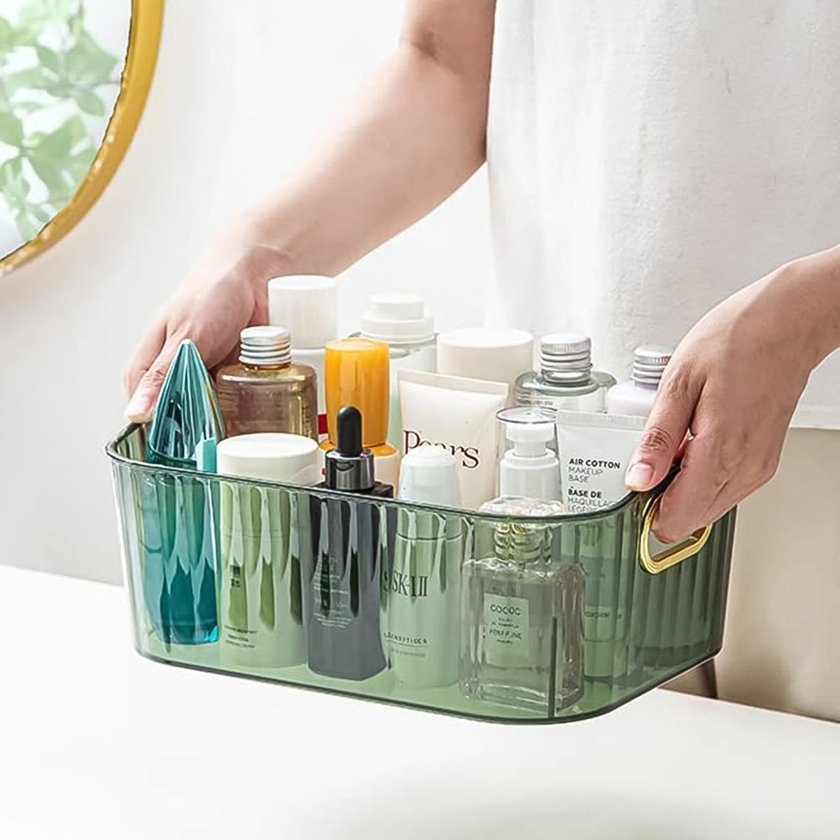 Premium Ribbed Transparent Storage Basket With Gold Handle Multipurpose Kitchen Amp Home Organizer Box (25x14cm 4 Pc) - Happy Price - Image 3