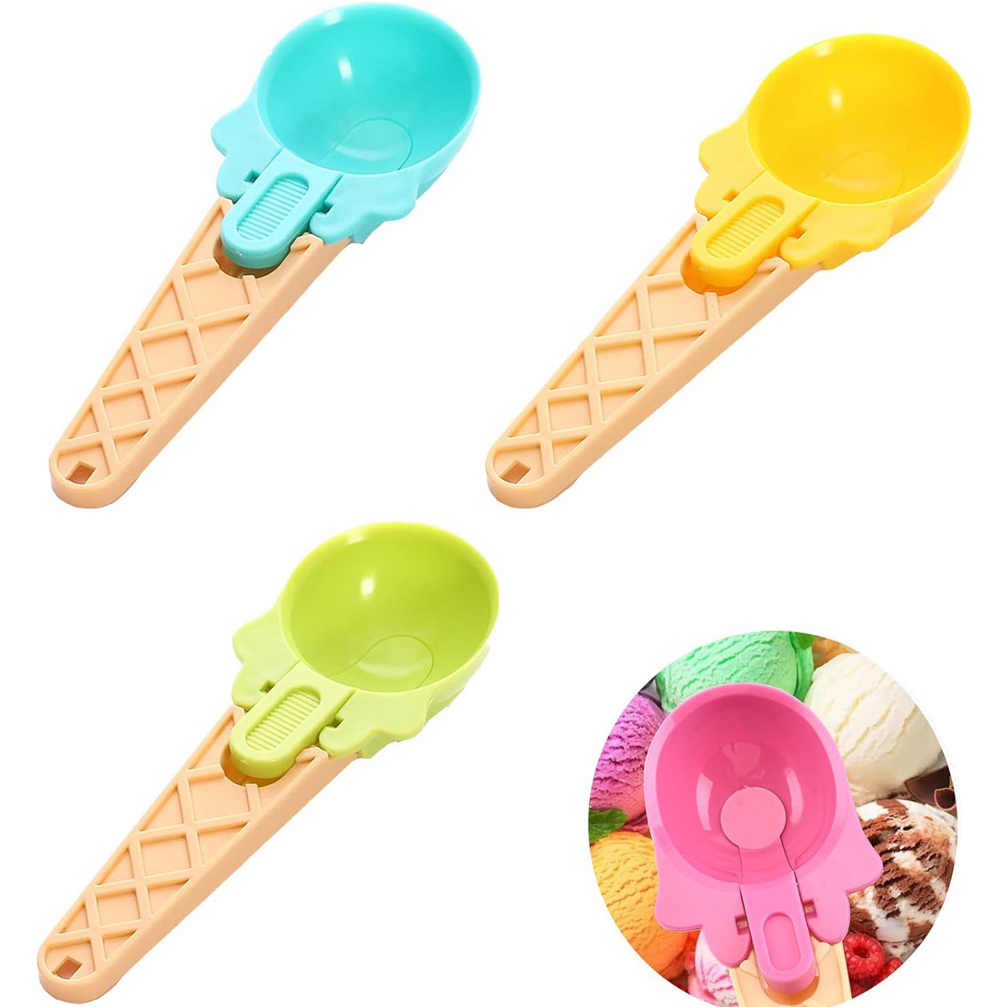Ice Cream Spoons 2pcs Plastic Water Melon Scoopers With Trigger Dipper And Adults For Summer Party Ice Cream Scoop Food Serving Spoon Kitchen Tools Ice Cream Digging Spoon Household Spoons Cupcake Spoons Aps Fruit Ball Player (2 Pc) - Happy Price - Image 7
