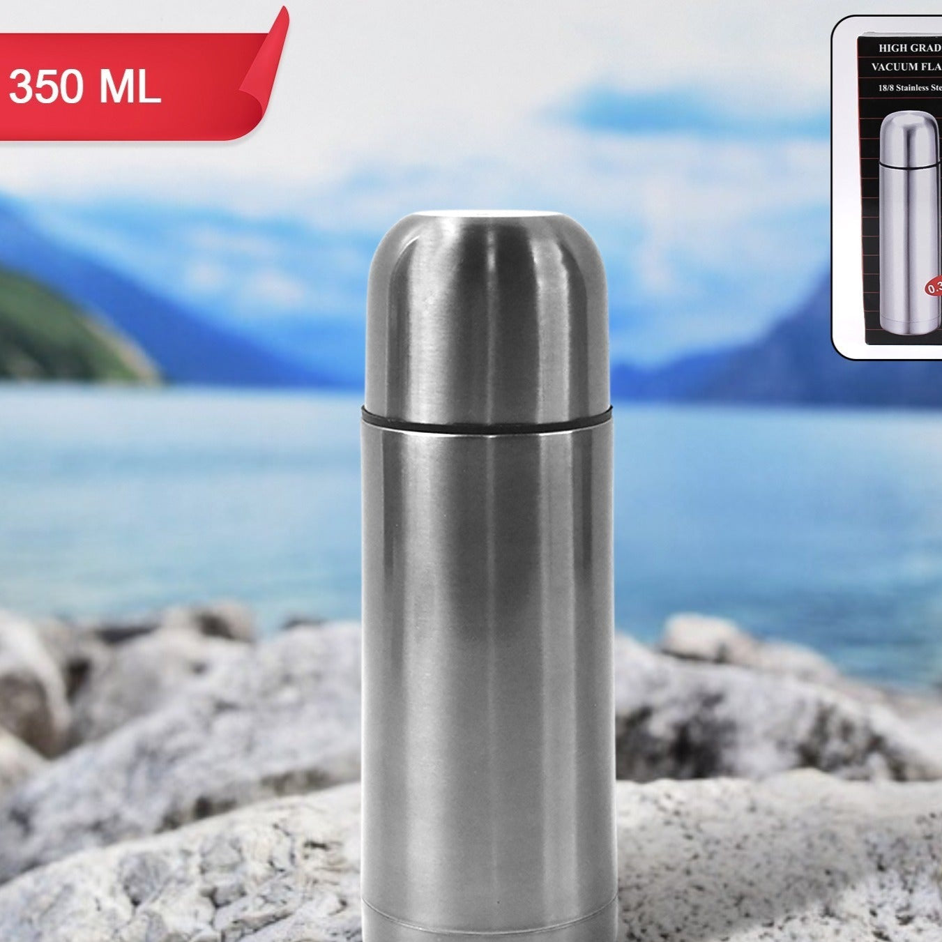 Stainless Steel Hot And Cold Water Bottle With Push-down Lid (350ml) - Happy Price - Image 1