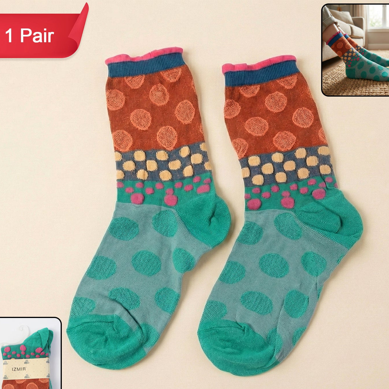 Comfortable Crew Socks (1 Pair, Medium) - Soft Knit for Daily Wear - Happy Price - Image 1