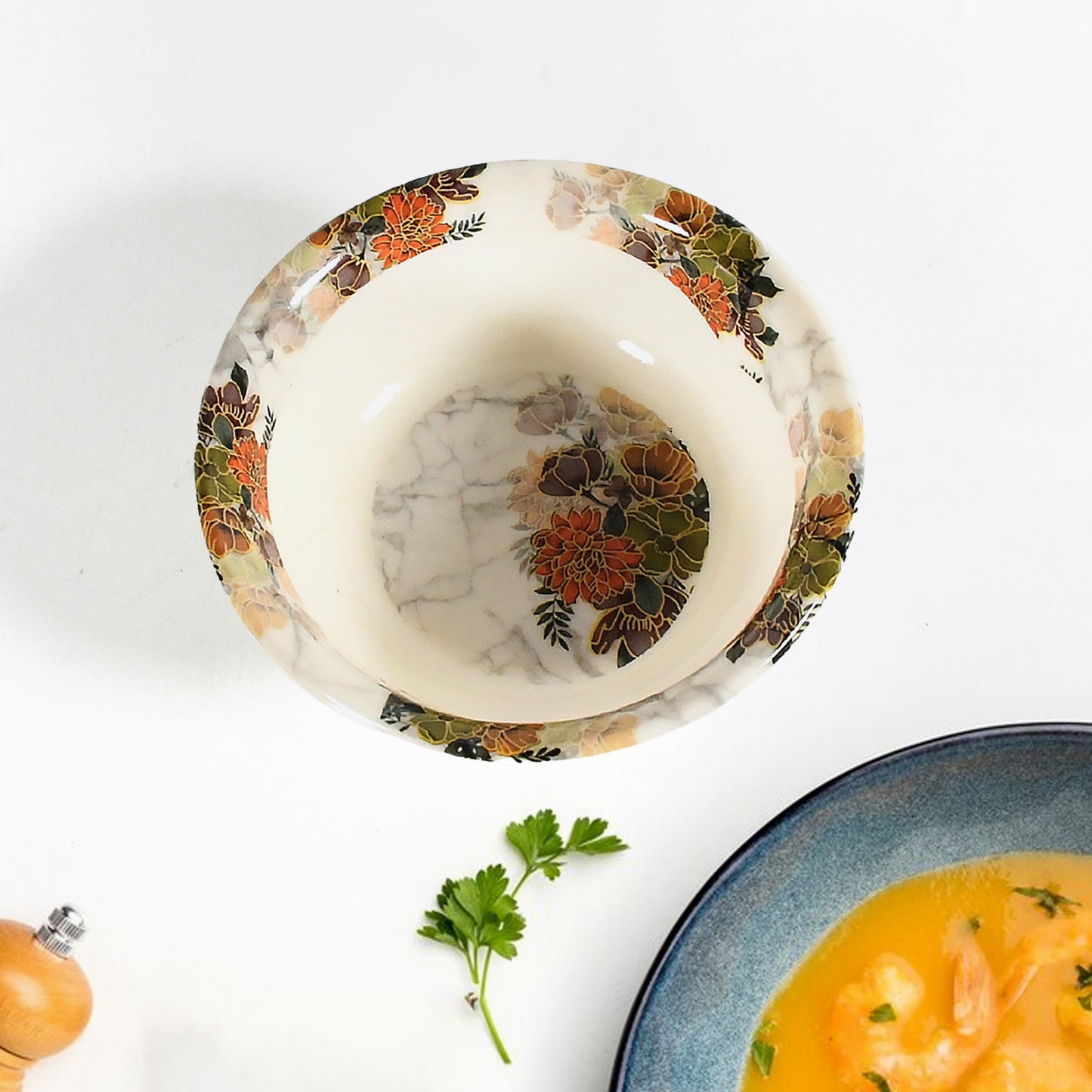 Dream High Quality Plastic Dinning Dinner Set With Unique Flower Design Printed 6 Pc Plates 6 Pc Bowls And 6 Pc Serving Spoon Lightweight Round Plates And Bowls Microwave And Dishwasher Safe (18 Pcs Set) - Happy Price - Image 5