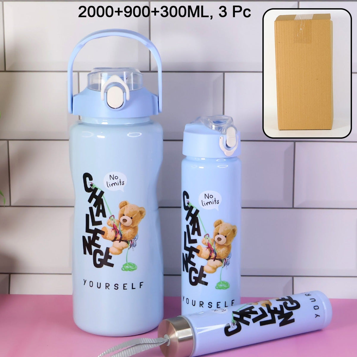 3-Piece Water Bottle Set: 2000ml, 900ml, 300ml - Leak-Proof & Portable - Happy Price - Image 1