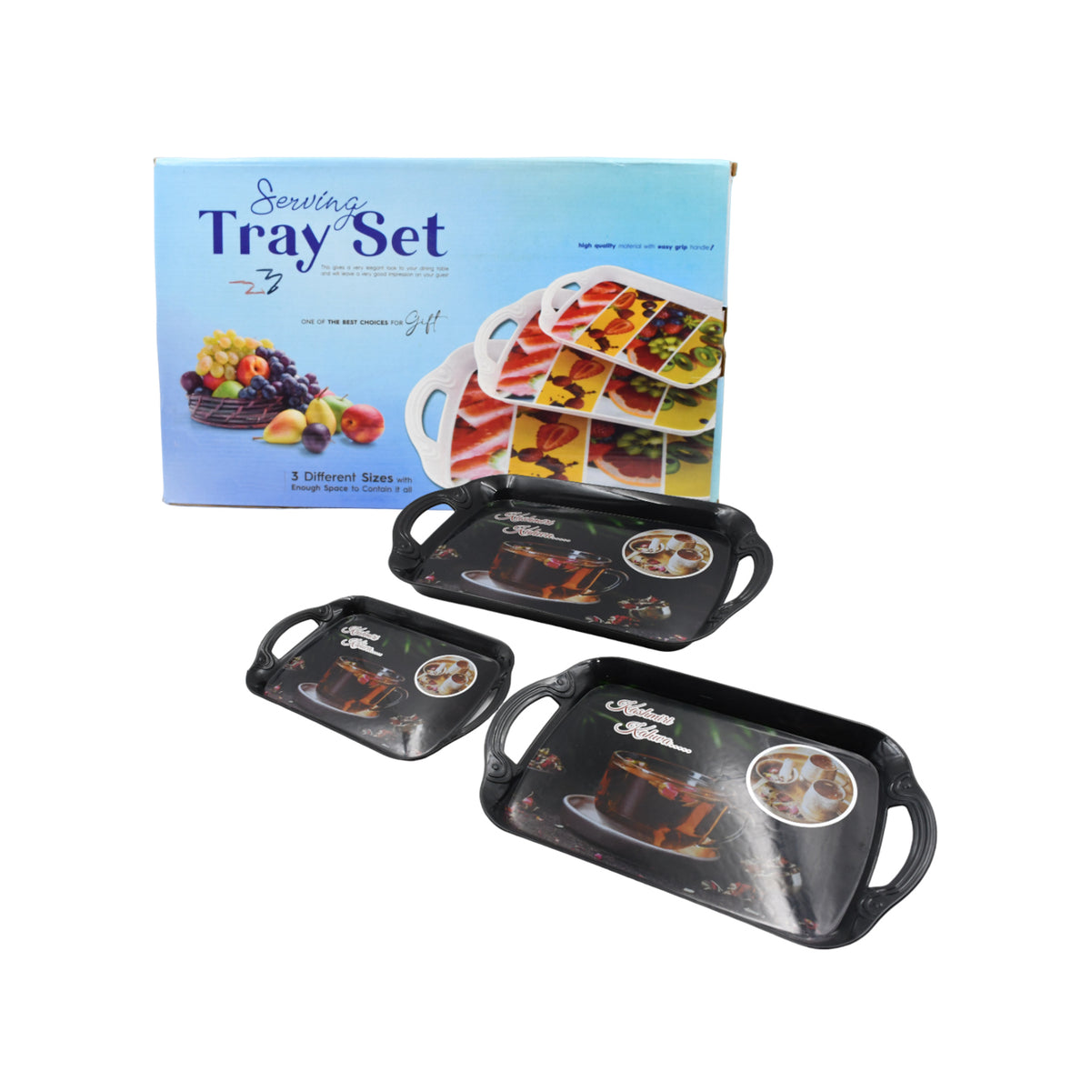 a Serving Tray Set Of 3 Melamine Trays For Kitchen Snacks Serving Tray Tray Set For Serving Tea Tray For Serving Fancy Trays For Serving Gift Item Different Size For Kitchen Office Use - Happy Price - Image 4