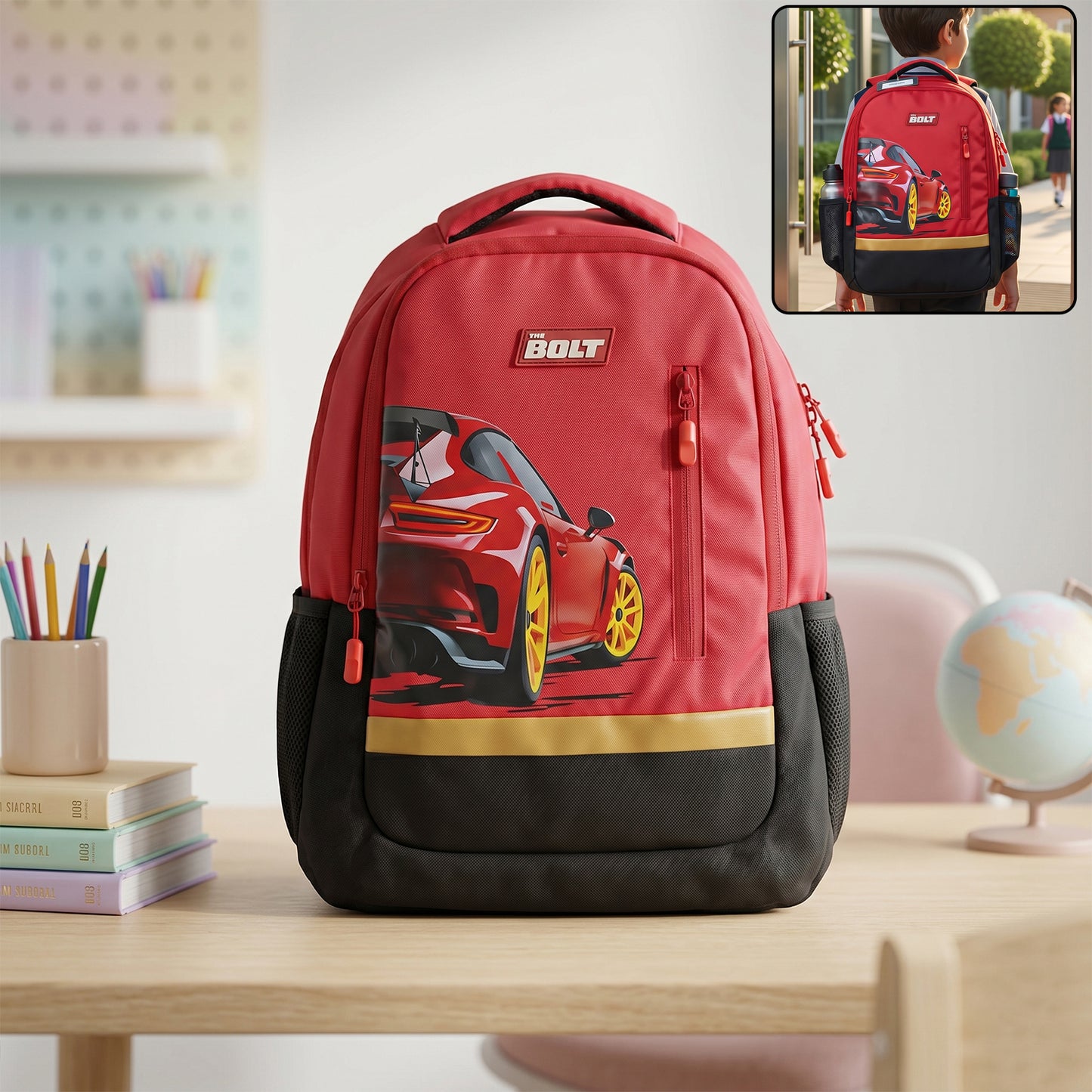 19-inch Kids School Backpack with Car Graphic - Durable & Spacious - Great Price - Image 2