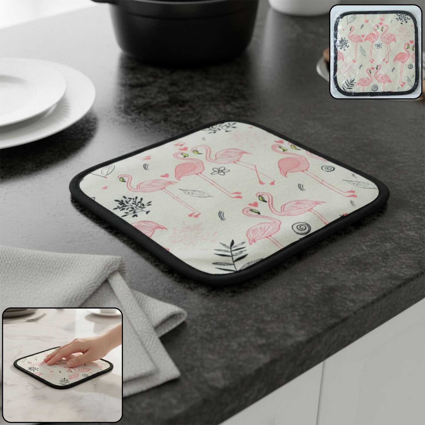 Printed Kitchen Pot Holder Mat 20x20 Cm - Heat Resistant Surface Protector - Happy Price - Image 2