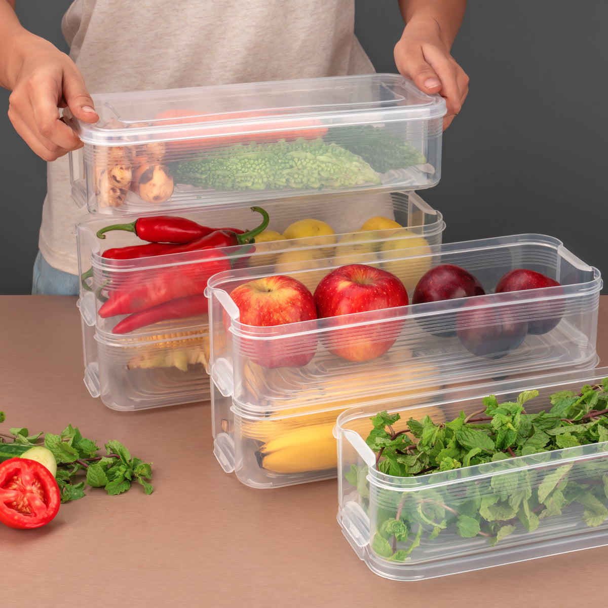 3 Fridge Storage Container Fridge Organizer With Lid Stackable Fridge Storage Containers Plastic Freezer Storage Containers For Fish Meat Vegetables Fruits Pack Of 3pcs 1500ml Approx - Happy Price - Image 3