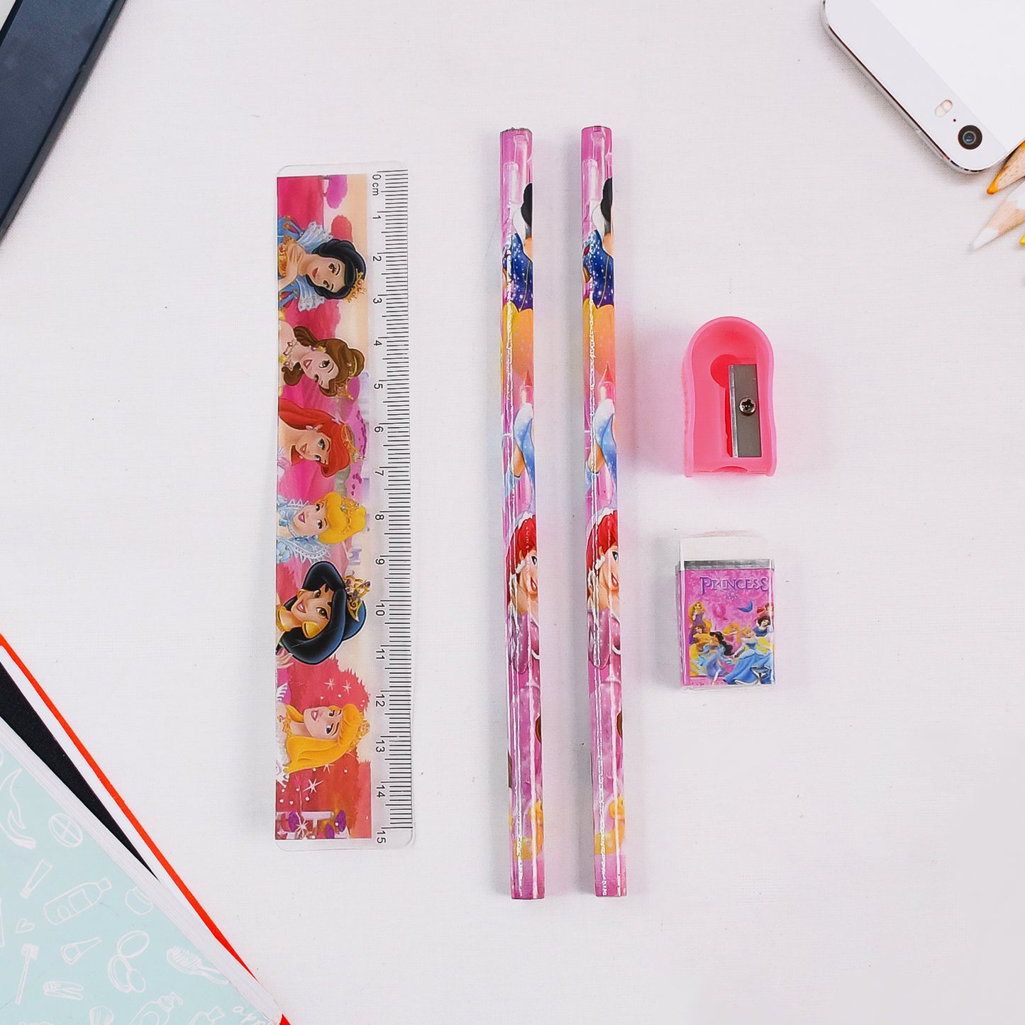 Mix Design Cartoon Wooden Pencil Set Stationary Set 5 In 1 Items Educational Item For School Going Kids Stationary Set For Girls Boysstationary For Schoolgift Pack For Girls Kidsbirthday Gift Kids (5 Pc Set ) - Happy Price - Image 2