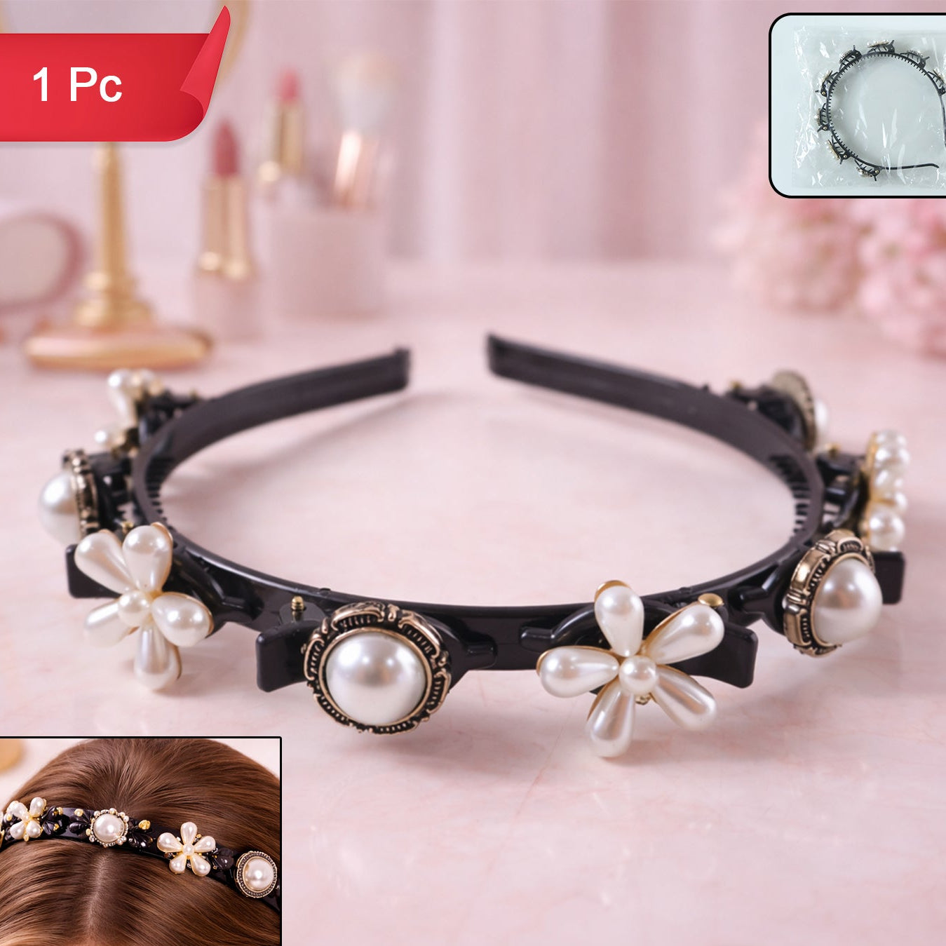 Luxury Pearl Floral Hair Band For Women Girls (1 Pc)