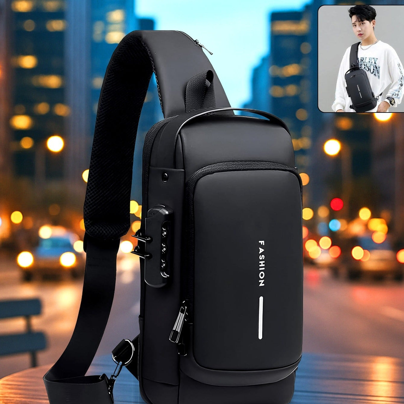 Anti-Theft Crossbody Sling Bag with USB Port & Lock - 1 Pc - Happy Price - Image 1