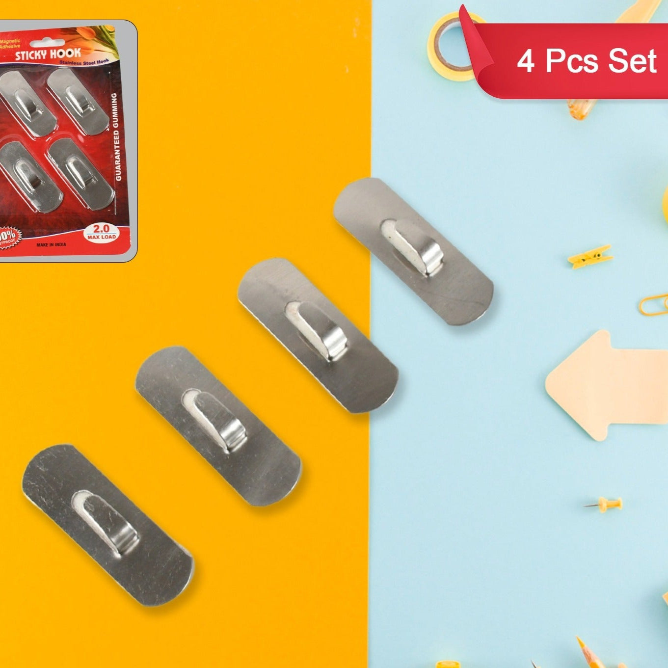 Self- Adhesive Hooks Heavy Duty Wall Hooks Hangers Stainless Steel Waterproof Sticky Hooks For Hanging Robe Coat Towel Kitchen Bathroom And. - Happy Price - Image 1