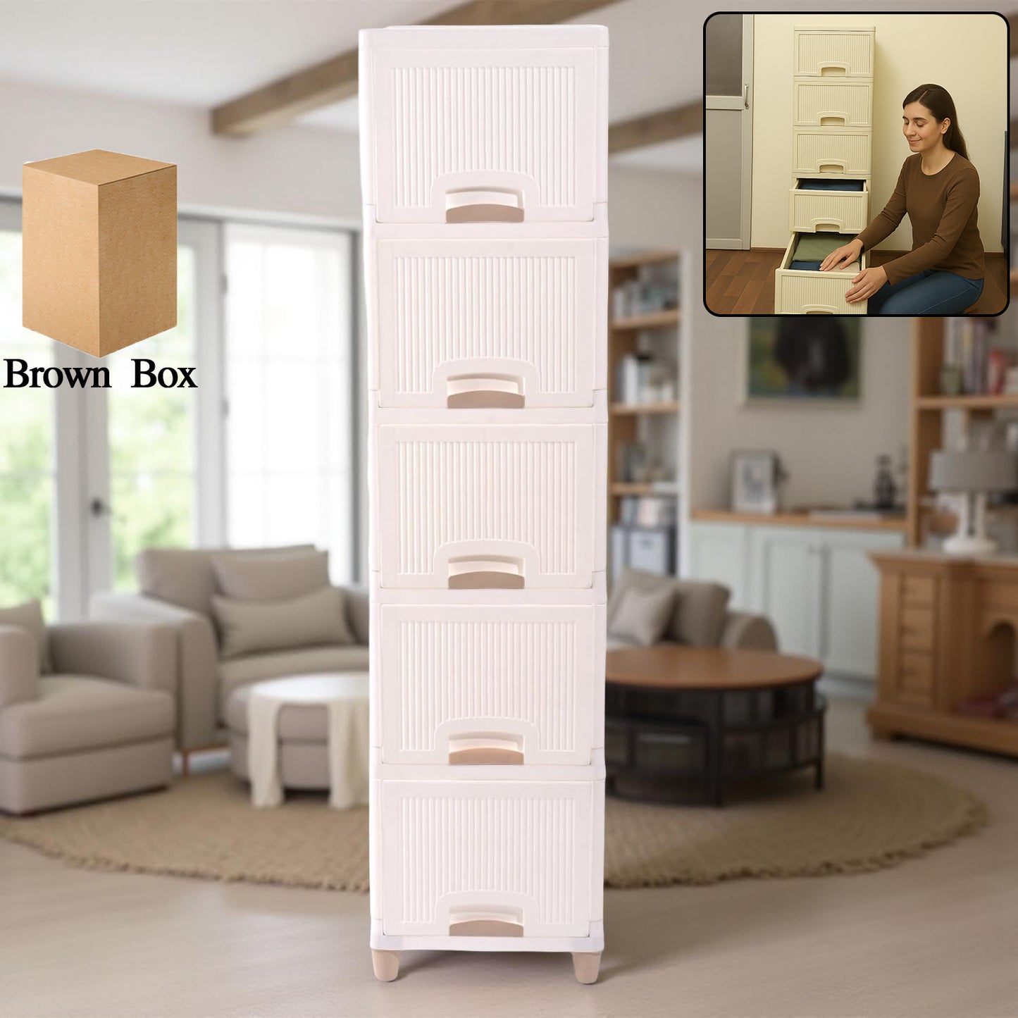 5-Layer Modular Plastic Drawer Cabinet for Home & Office Storage - Happy Price - Image 2