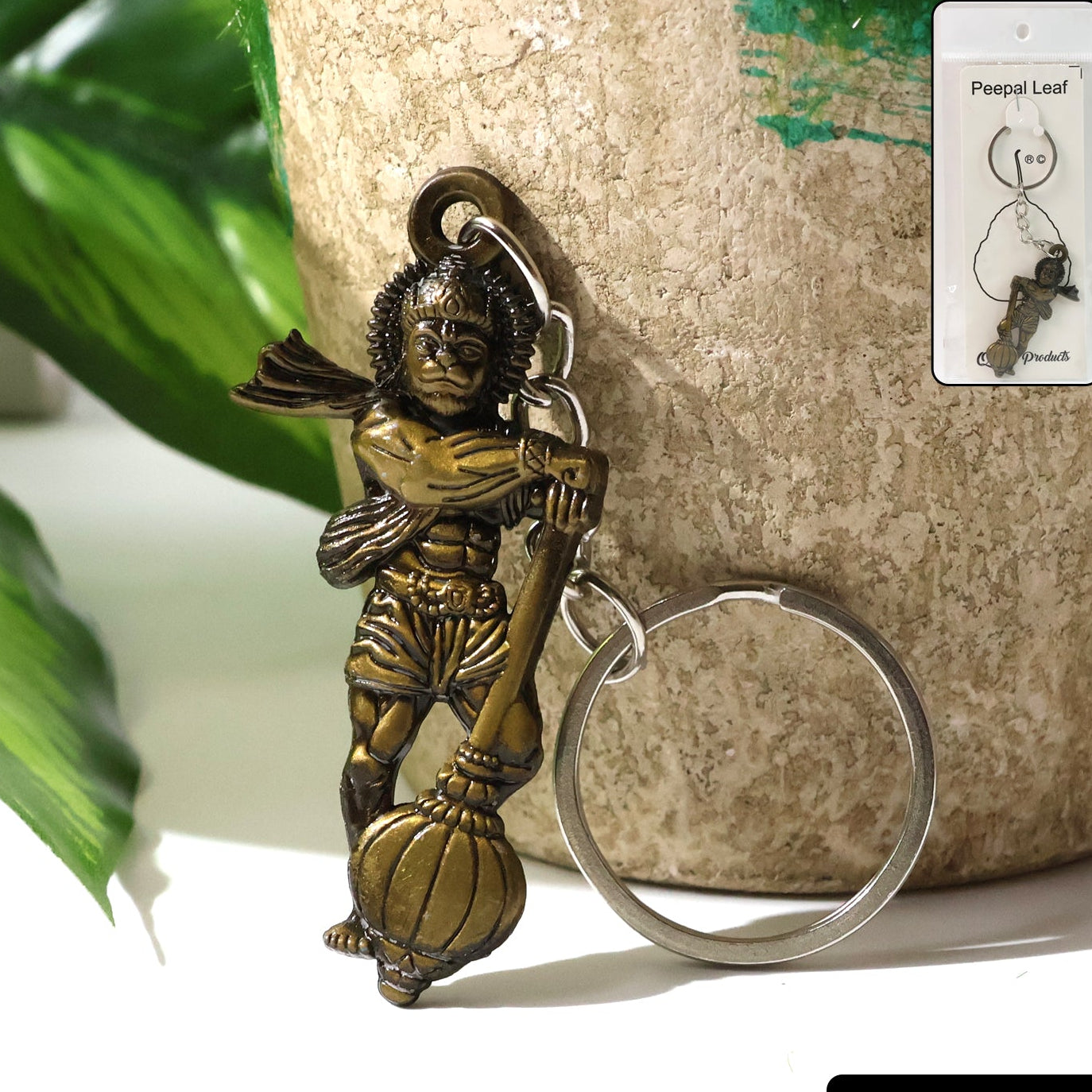 Lord Hanuman Metal Keychain with Mace - 1 Pc - Happy Price - Image 1
