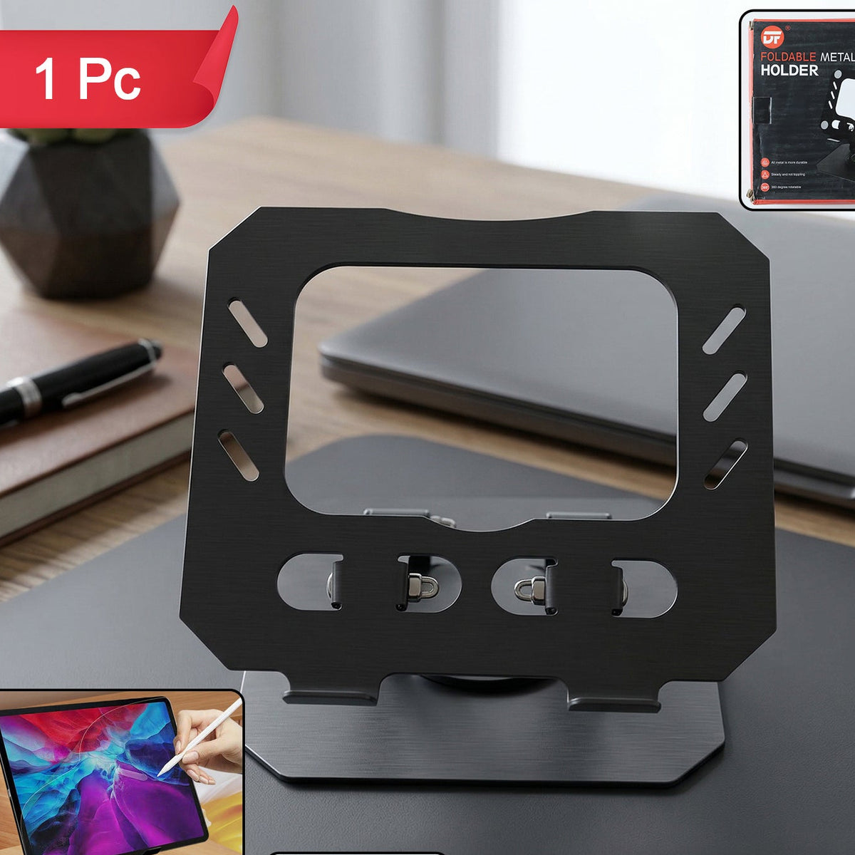 Adjustable Foldable Metal Laptop Stand (1 Pc) - Ergonomic Desk Holder - Great Price - Image 1
