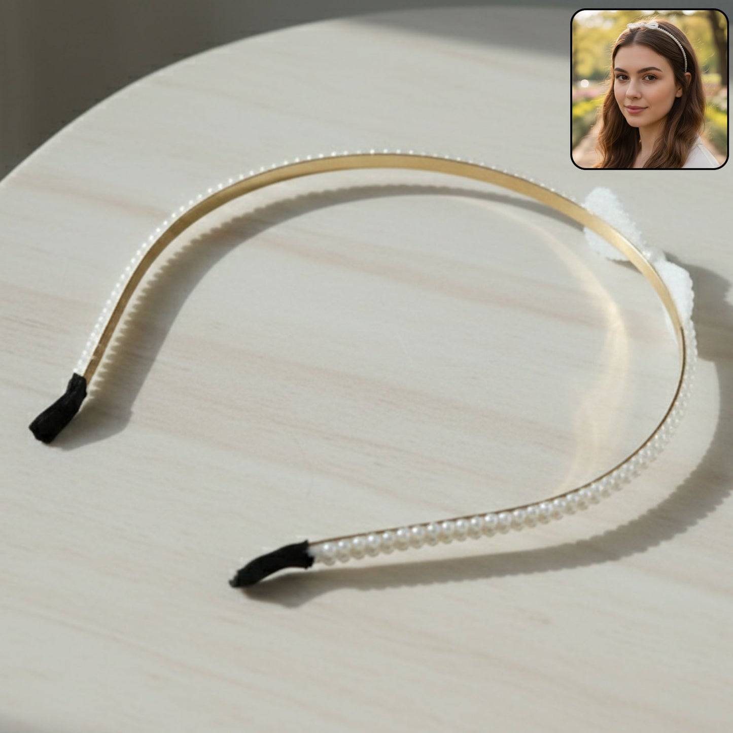 Pearl Beaded Slim Metal Hair Band for Women - 1 Pc - Happy Price - Image 2