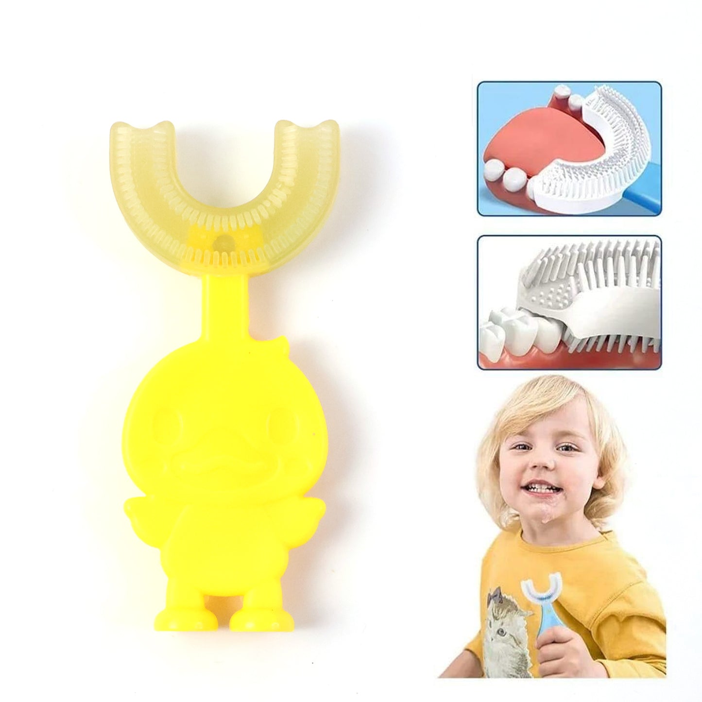 Cute Duck U-Shape Baby Toothbrush for Toddlers - Soft Silicone 360° Cleaning (1 Pc, Mix Color) - Happy Price - Image 4