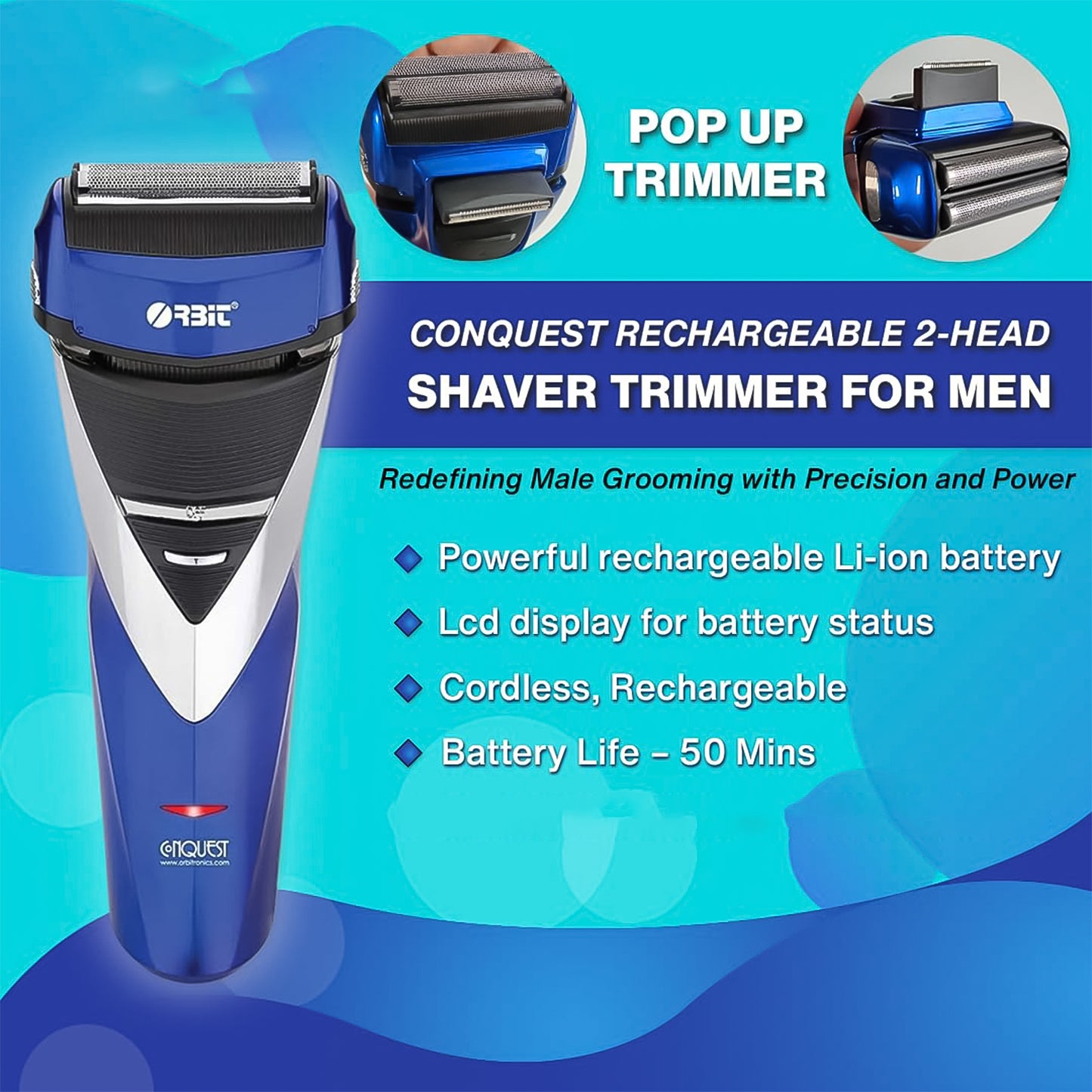 Orbit Rechargeable Electric Foil Shaver with Pop-Up Trimmer - 1 Pc - Happy Price - Image 4
