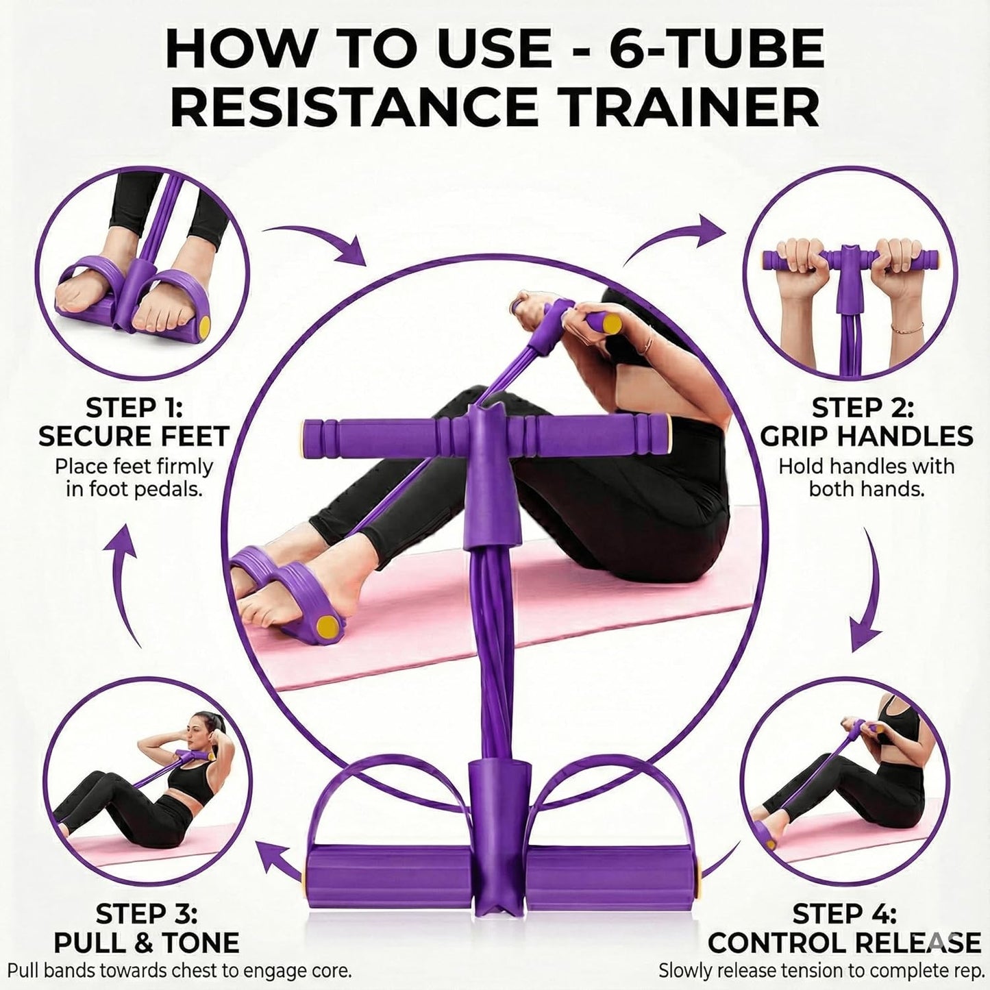 Portable Pull Rope Exerciser with Foot Pedals - Full Body Workout (1 Pc) - Happy Price - Image 6