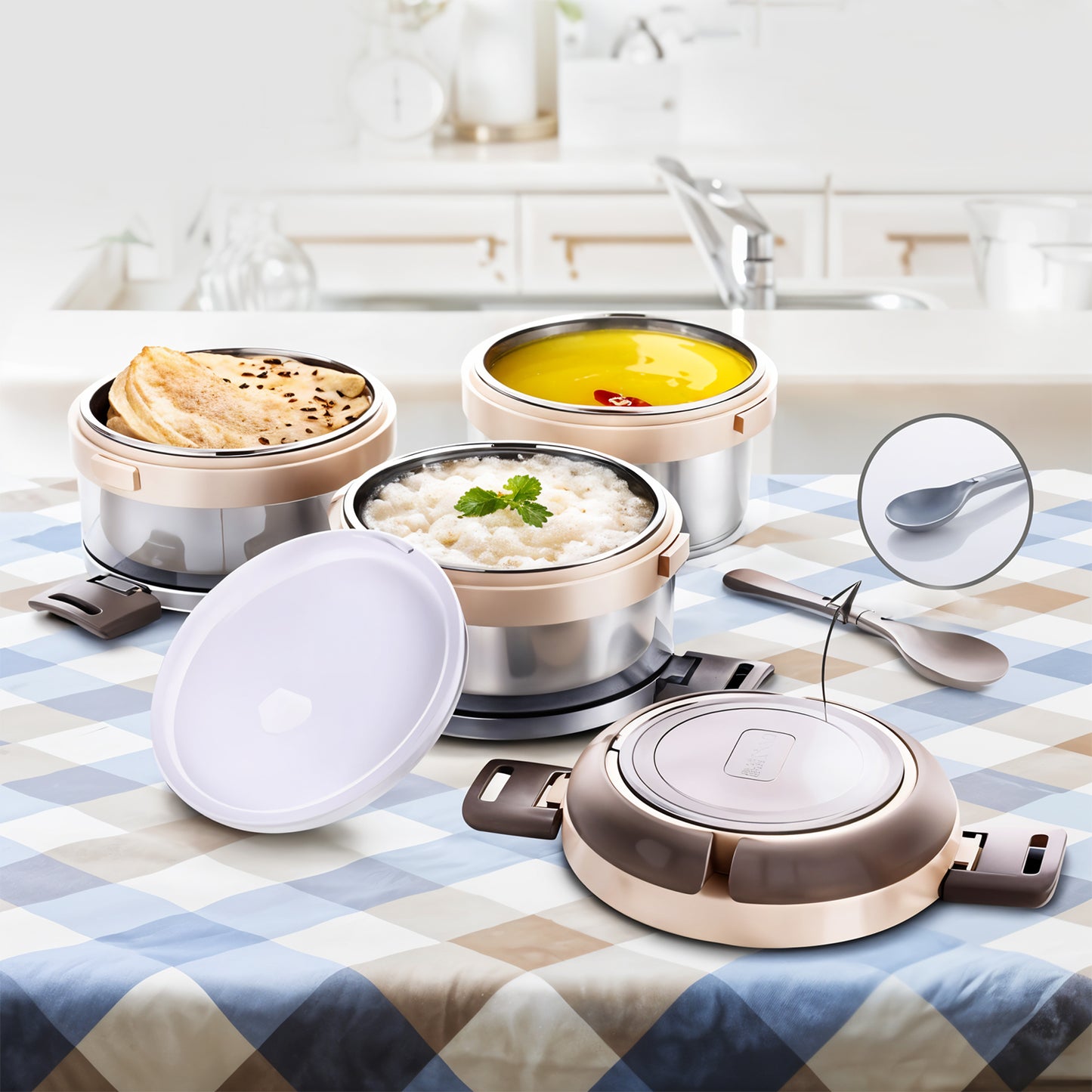 Ganesh Steko-3 Triple Layer Stainless Steel Insulated Lunch Box Set - Happy Price - Image 3