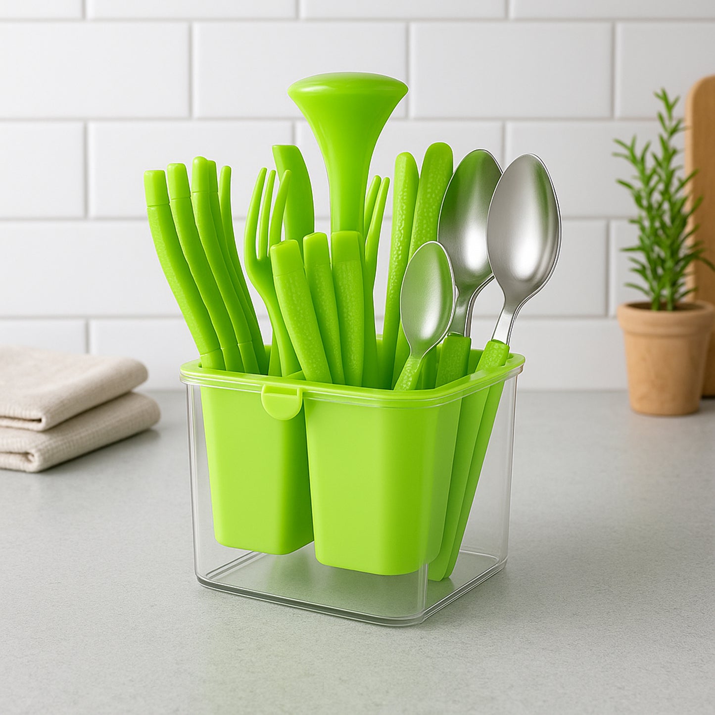 24 Piece Stainless Steel Cutlery Set with Organizer Holder - Happy Price - Image 4