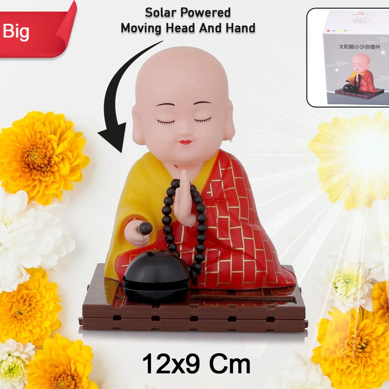 Solar Powered Sitting Buddha Statue Moving Head And Hand (1 Pc Big) - Happy Price - Image 1