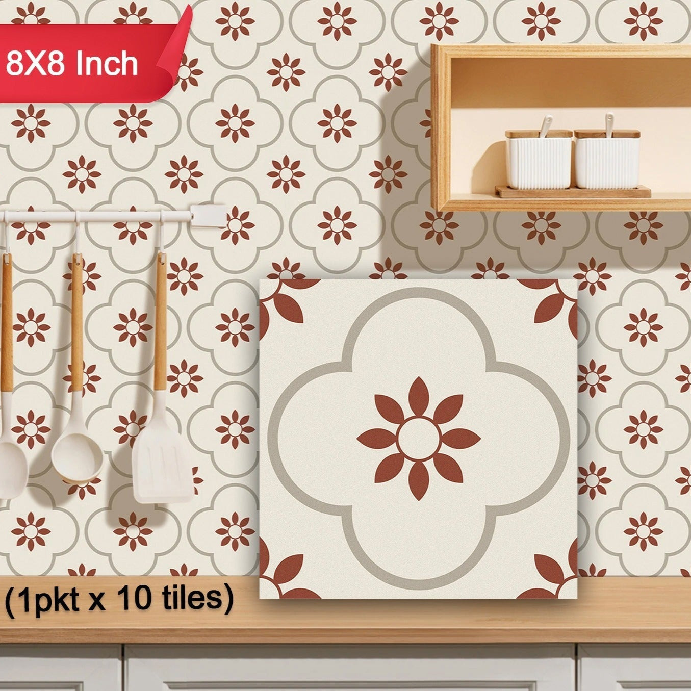 Peel And Stick Floor Tiles Kitchen Bathroom Backsplash Sticker Detachable Waterproof Diy Tile Stickers For Wall Decoration Tiles Home Decoration (8x8 Inch 10 Pcs Set) - Happy Price - Image 1