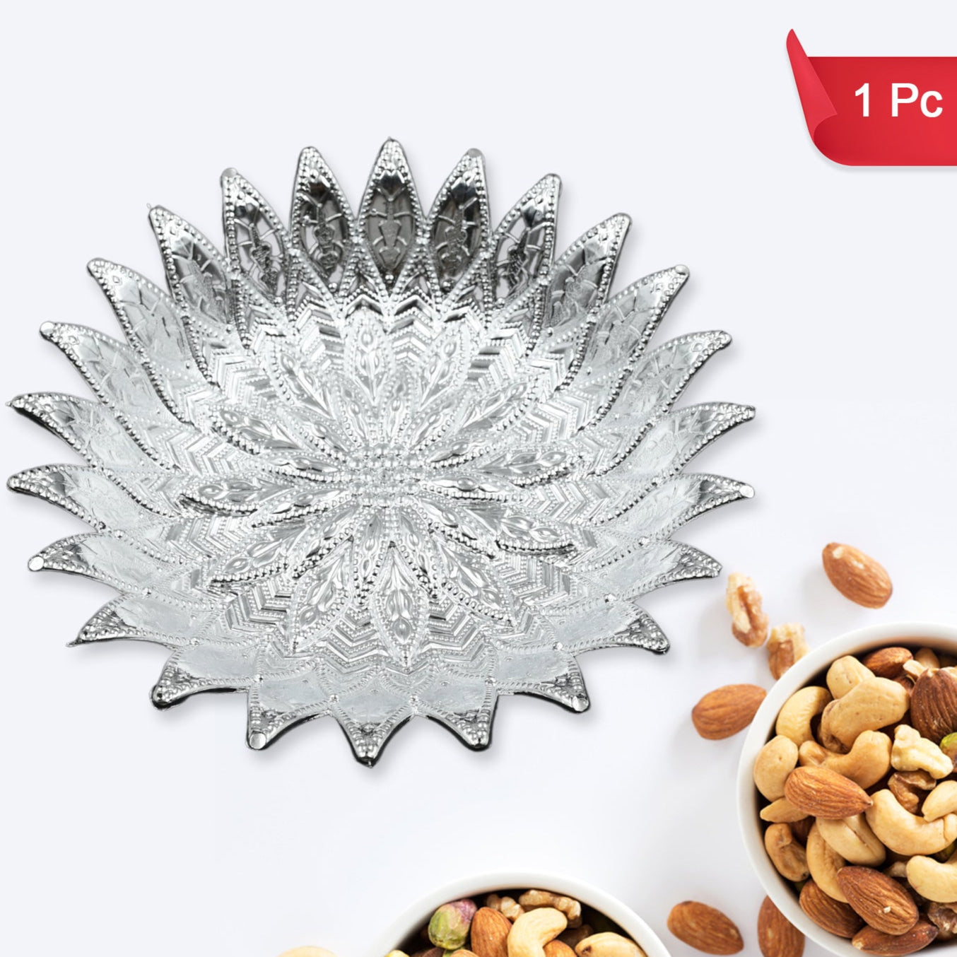 5480 Traditional Design Serving Tray Plastic Silver Finish Serving Tray Multipurpose Tray Decorative Tray Mukhwas Serving Tray (1 Pc ) - Happy Price - Image 1