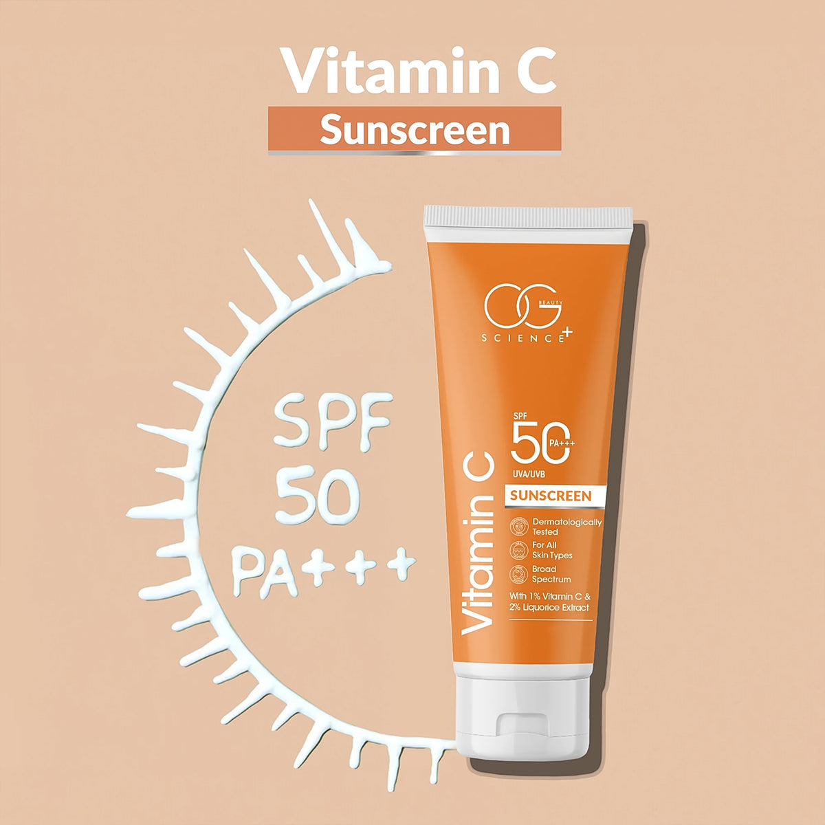 Vitamin C Sunscreen SPF 50 PA+++, 50ml Tube - Brightening & Anti-Aging Sun Protection - Happy Price - Image 5