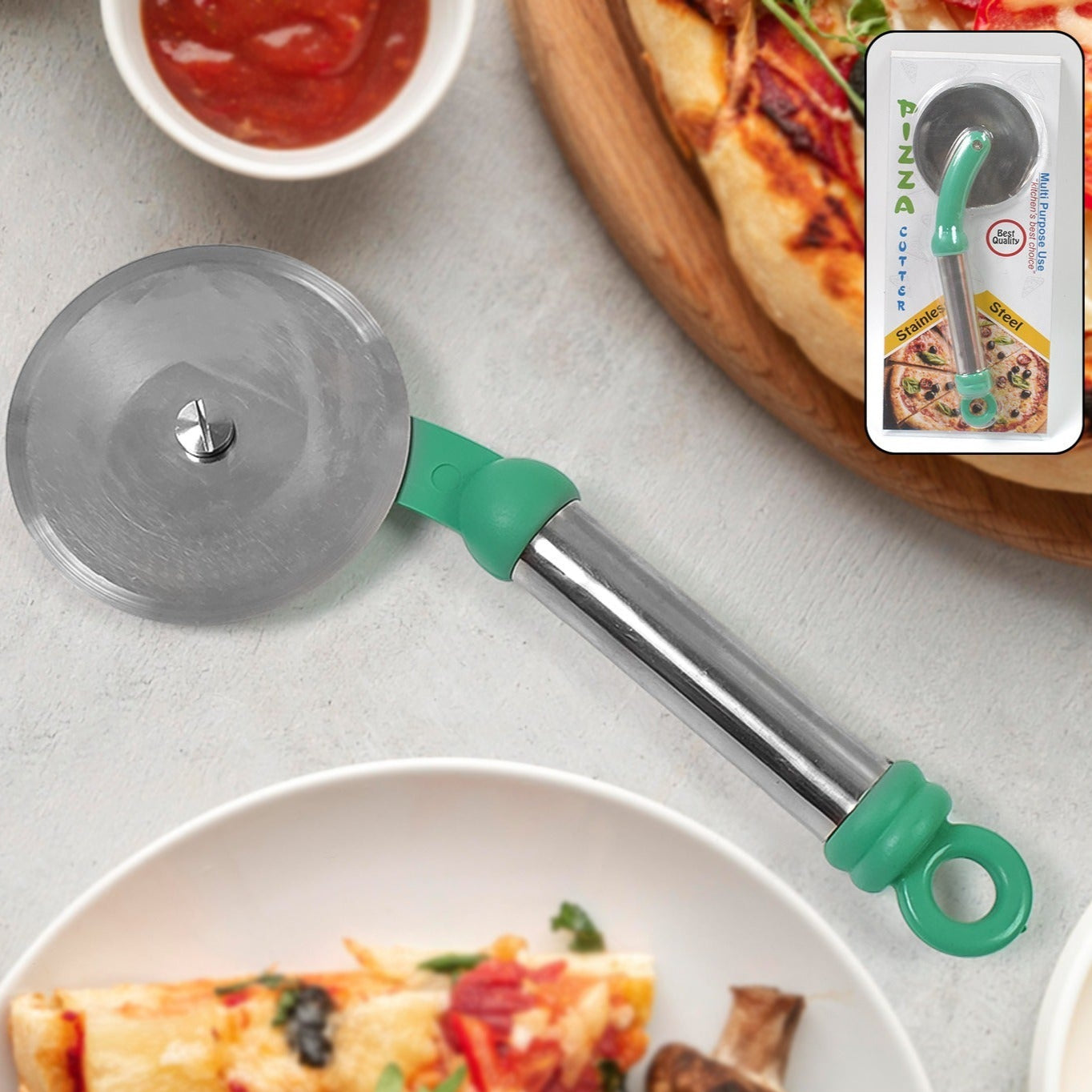 Kitchen Stainless Steel Wheel Pizza Cutter (1 Pc) - Happy Price - Image 1