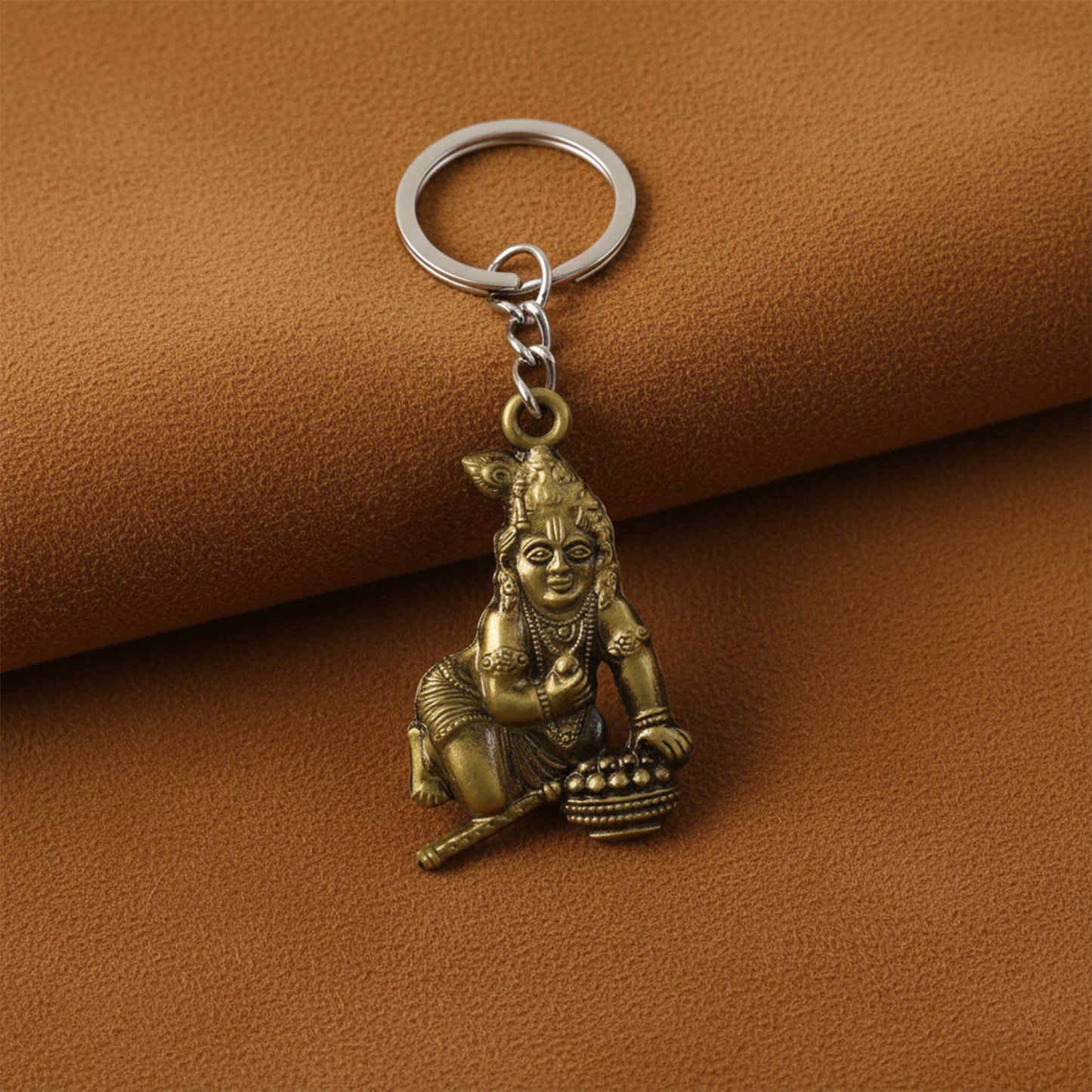Antique Gold Metal Bal Krishna Makhan Chor Keychain (1 Pc) - Happy Price - Image 3