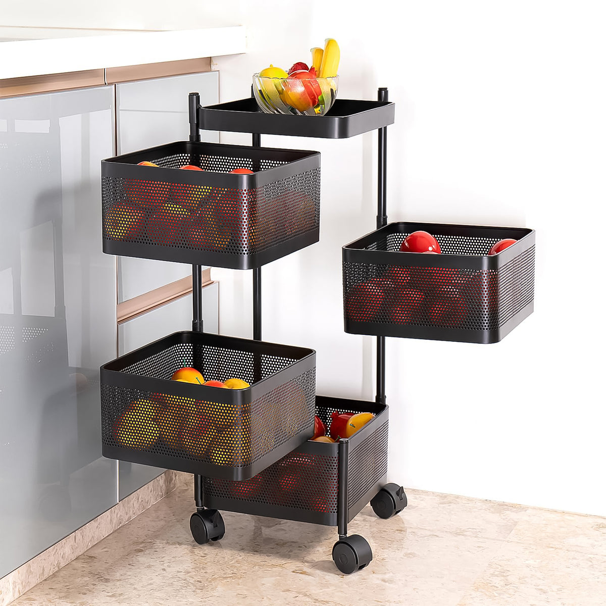 Metal Square High Quality Kitchen Trolley With Wheels (4 Layer 1 Pc) - Happy Price - Image 2