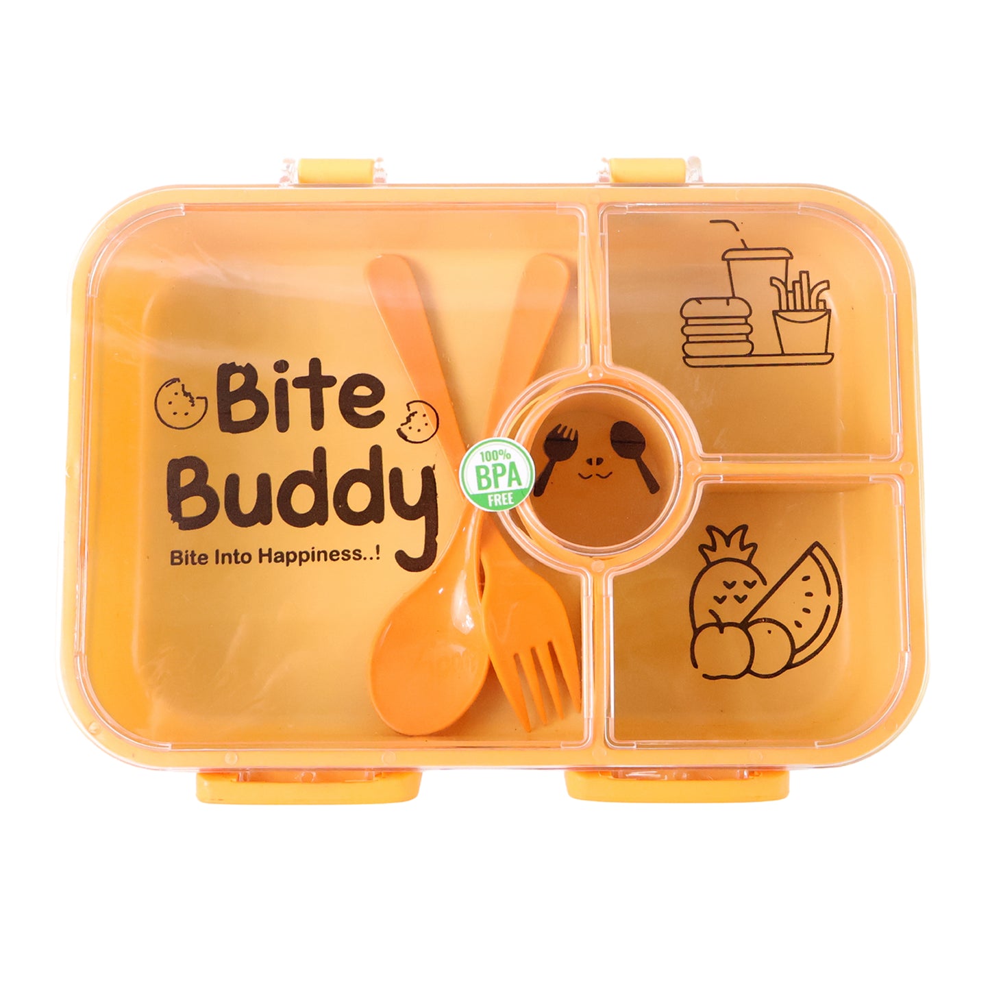 Bite Buddy 4-compartment Leak-resistant Plastic Lunch Box With Spoon Fork - Happy Price - Image 5